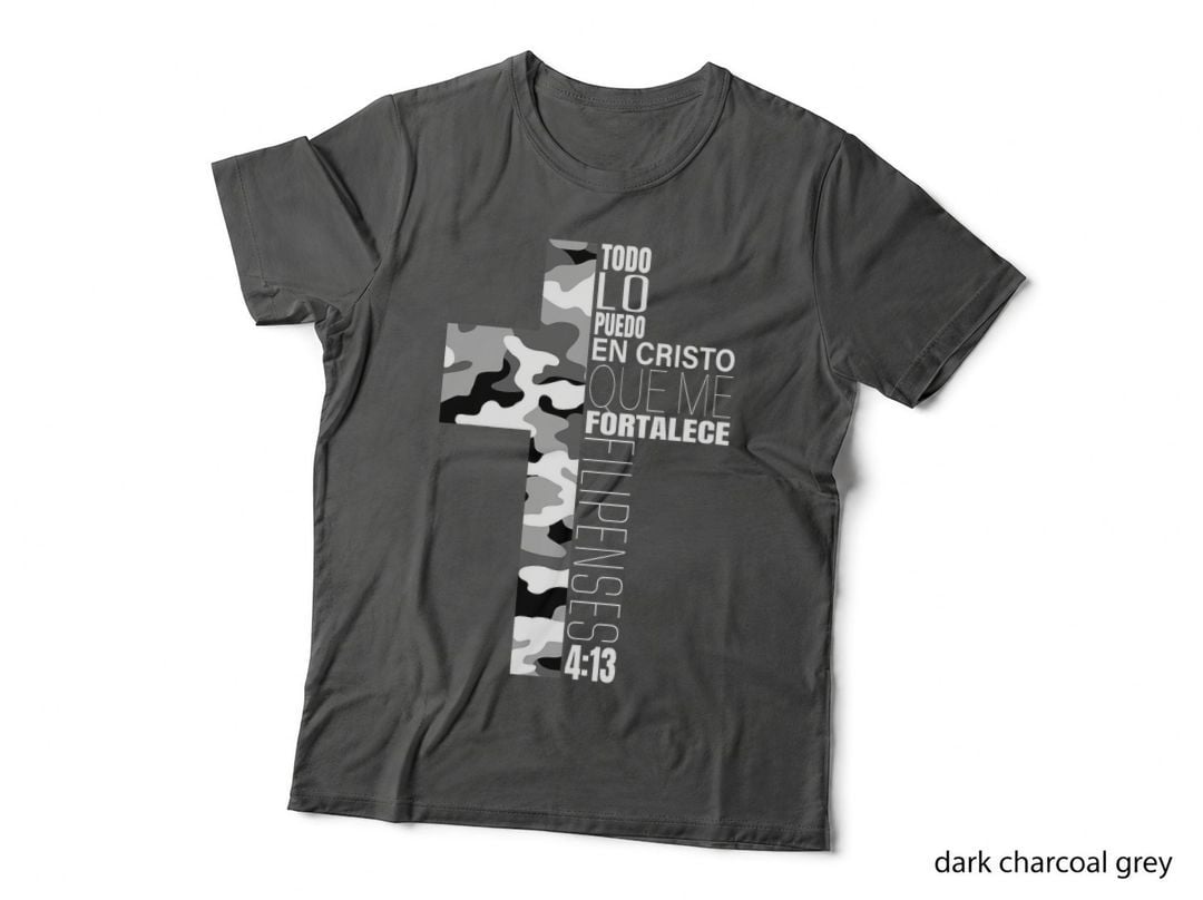 White Camo Christian Verse Spanish Filipenses 413 Cross Dad T-Shirt
