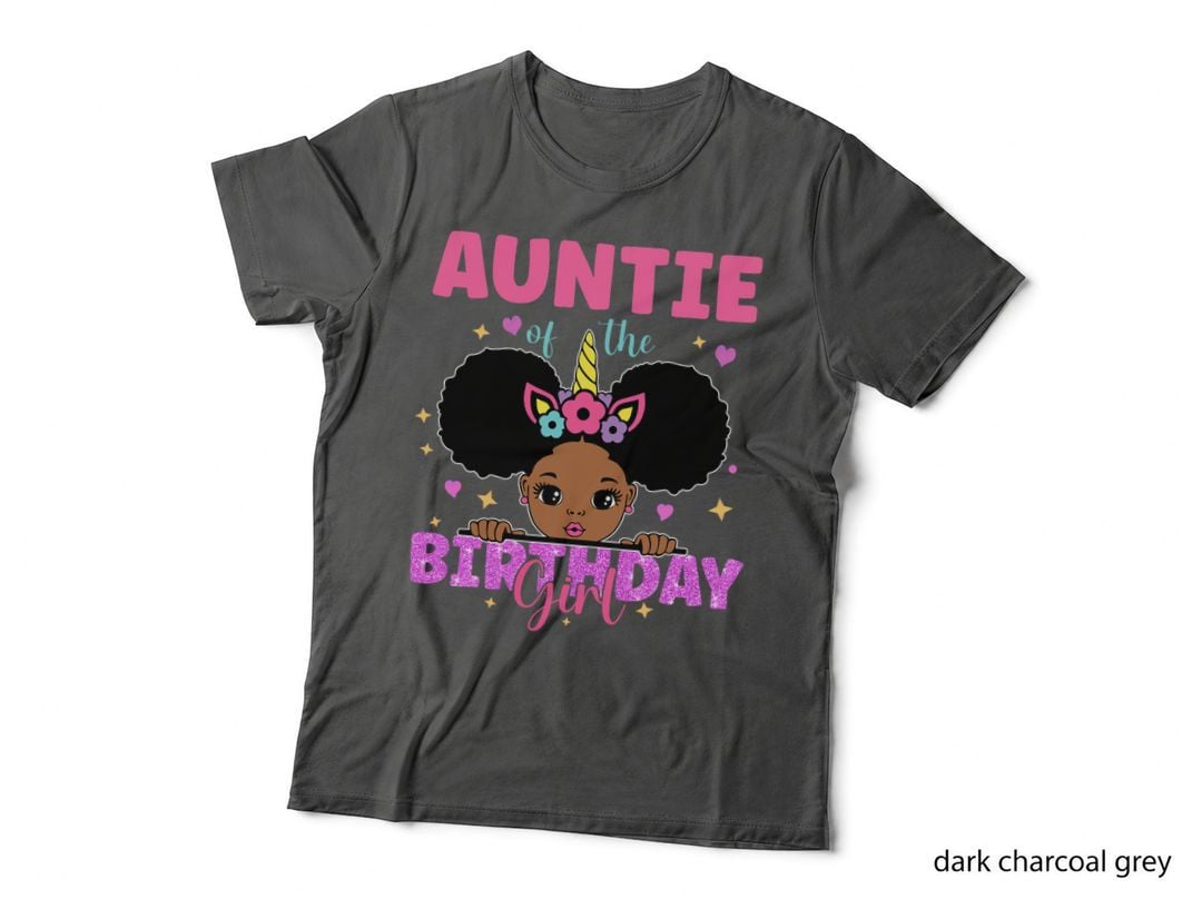 Auntie of the Birthday Girl Melanin Afro Unicorn Princess T-Shirt