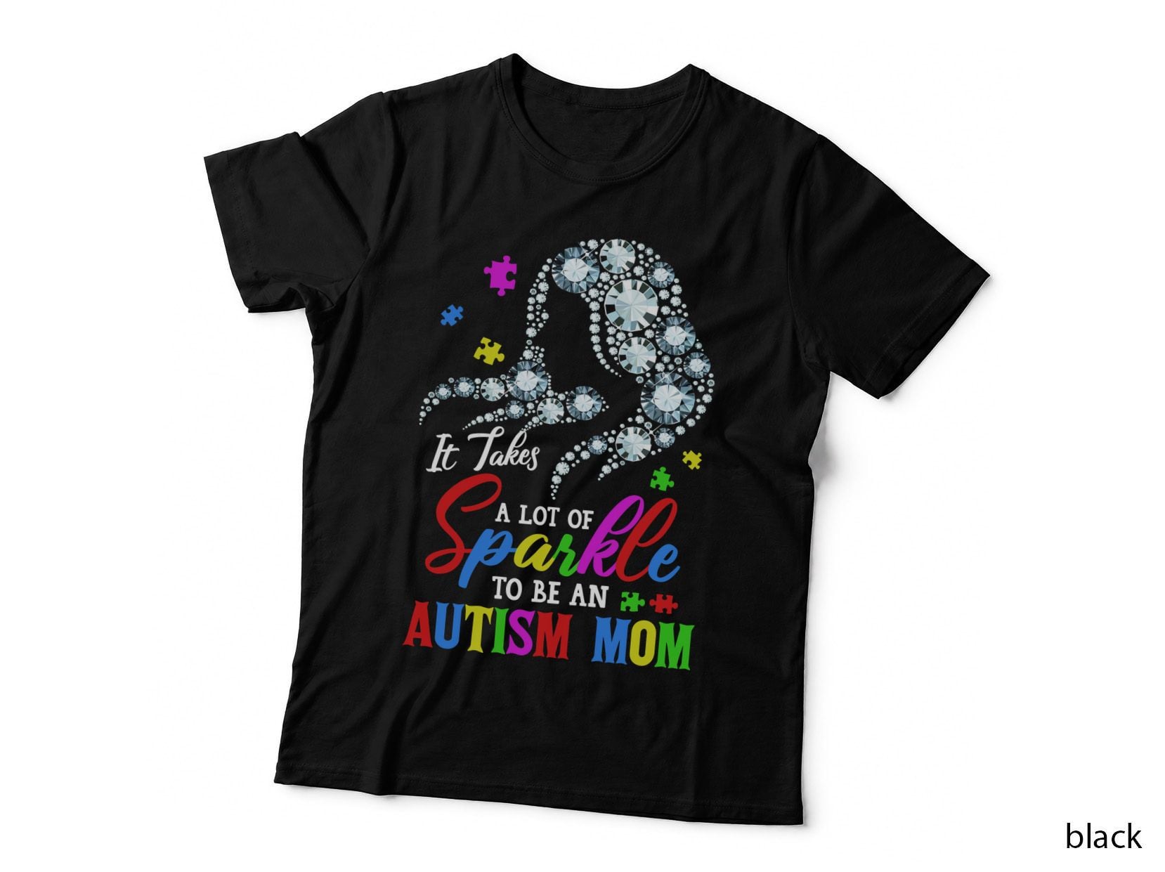 Autism Mom Sparkle T-Shirt, Awareness Ribbon Design, Mom Family