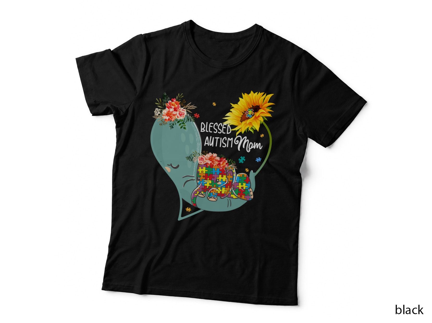 Blessed Autism Mom Elephant T-Shirt, Floral Botanical, Mom Family