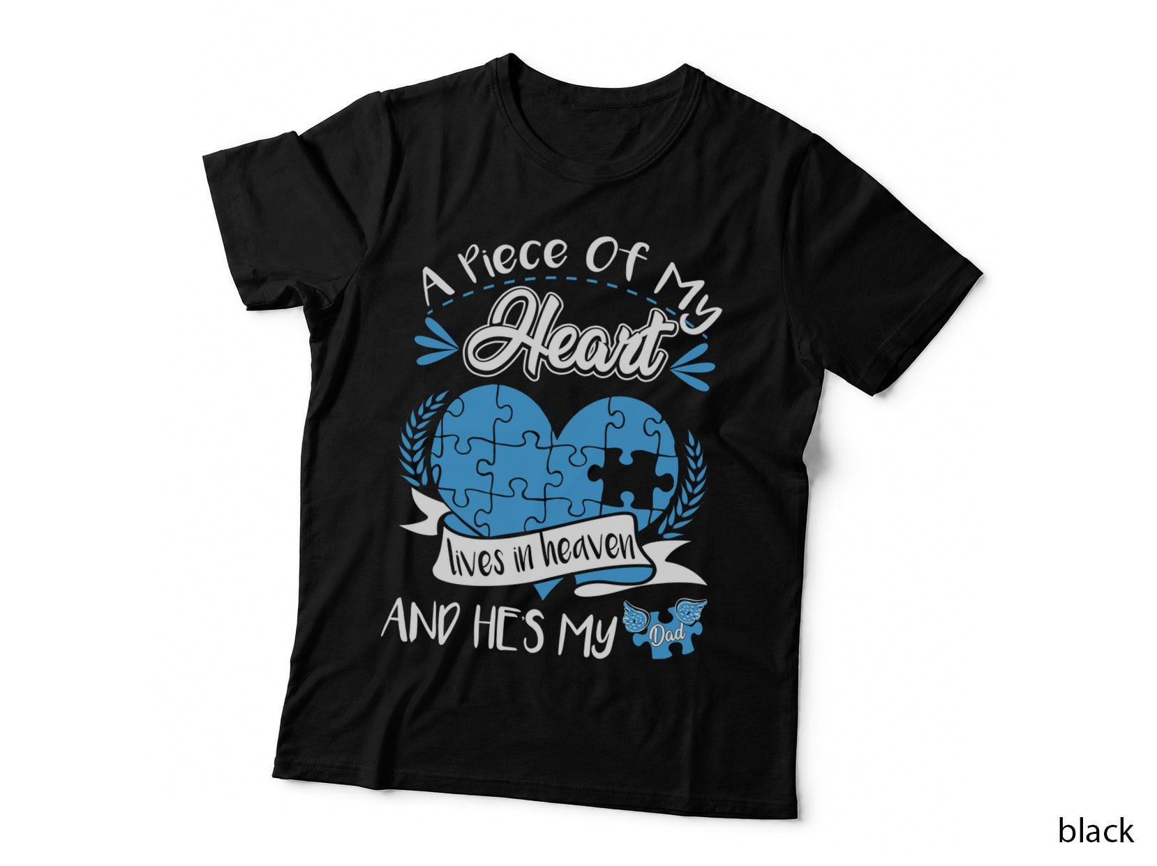 Dad's Heaven Puzzle Heart T-Shirt, Father's Day Gift, Dad Apparel