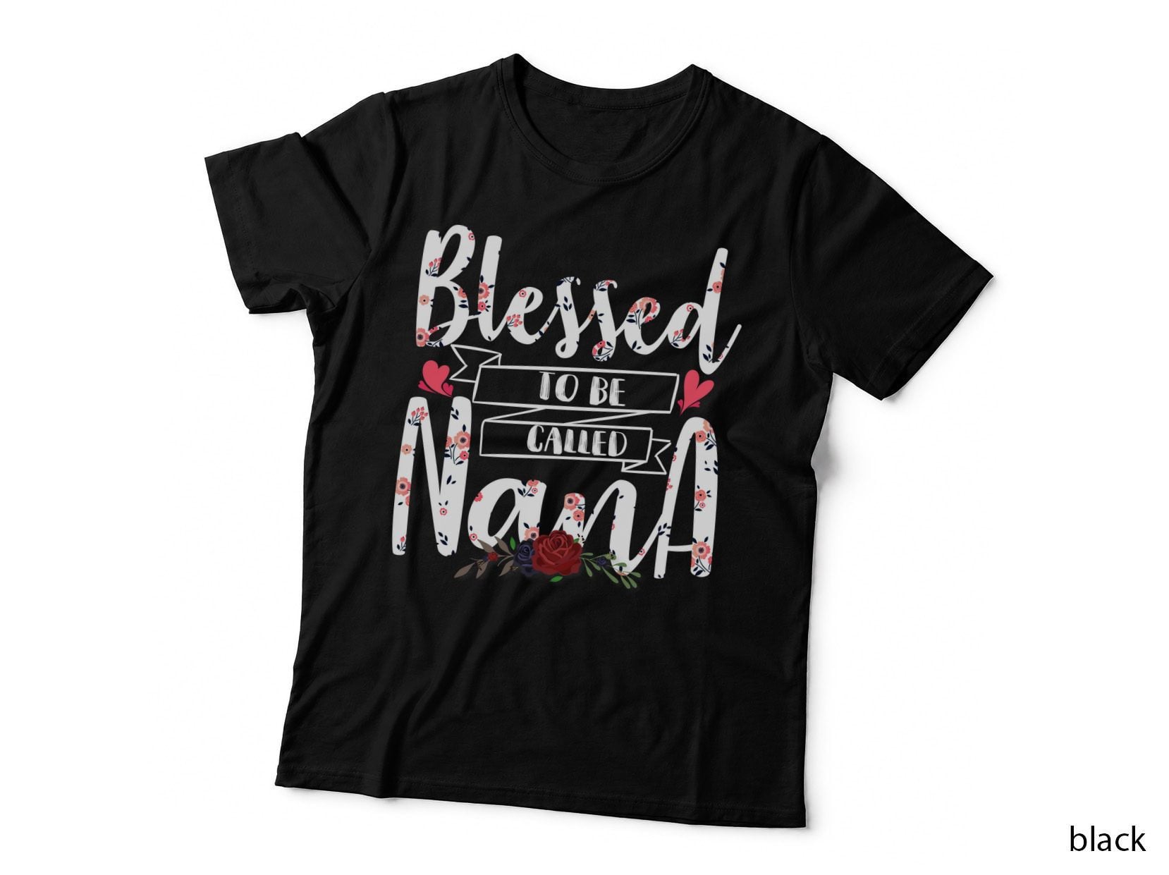 Floral Botanical Heart T-Shirt, Romantic Love Print, Blessed Nana