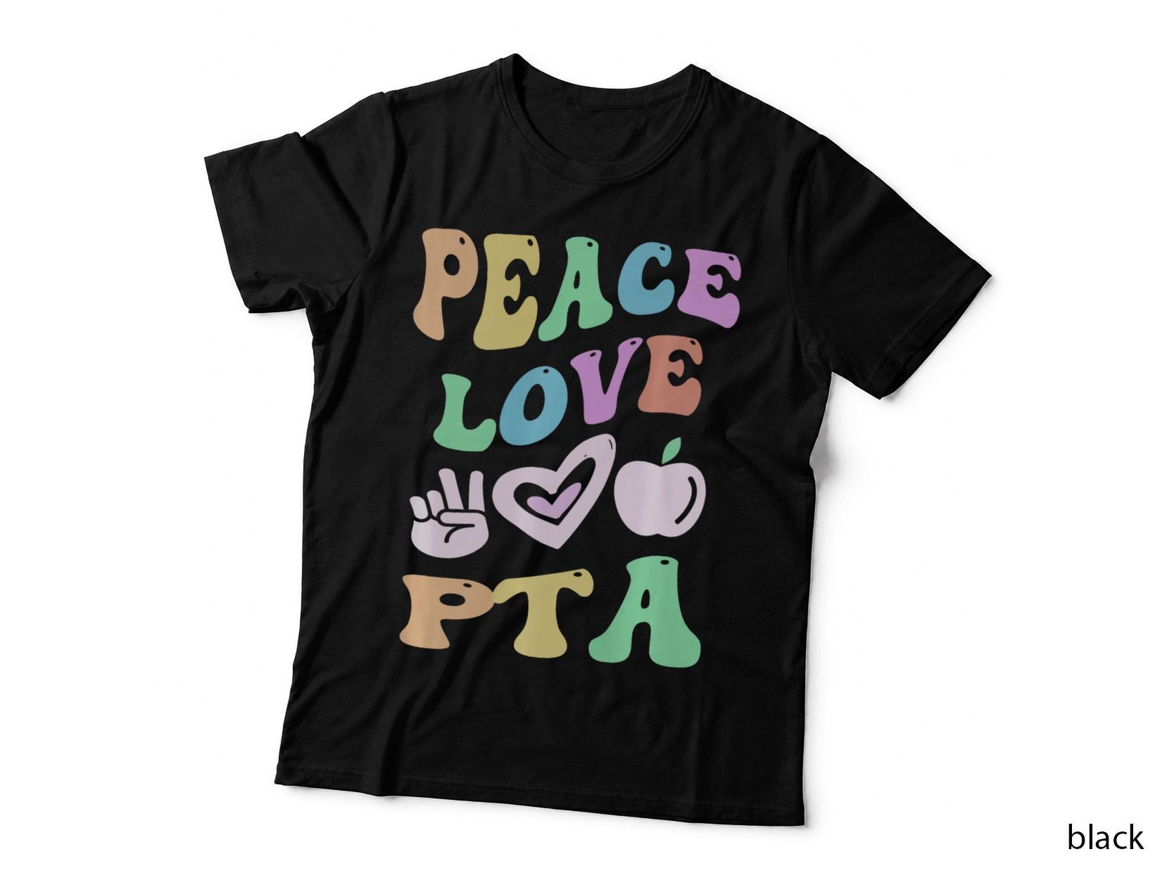 Groovy PEACE LOVE PTA Retro Parent Teacher Association Mom T-Shirt