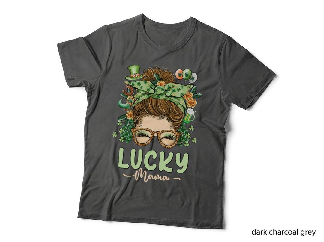 Lucky Mama St Patricks & Mothers Day Mom Messy Bun Irish T-Shirt