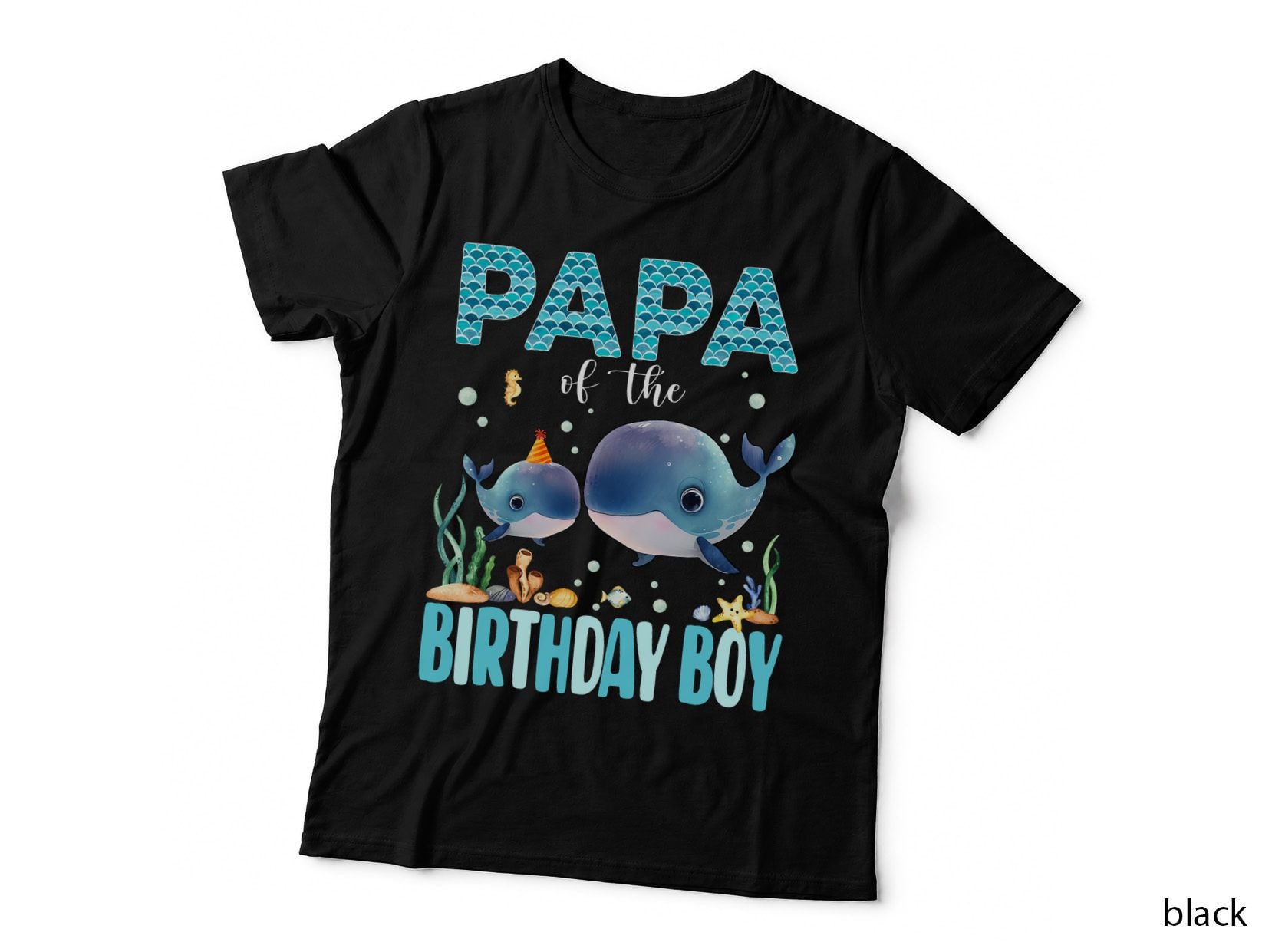 Papa of the Birthday Boy Whale T-Shirt, Nautical Sea Life, Pet Lover Apparel