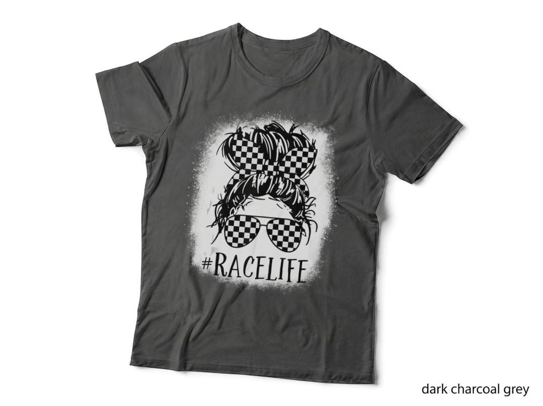 Race Life Messy Bun Funny Mom Bun Racing Racer Sunglasses T-Shirt