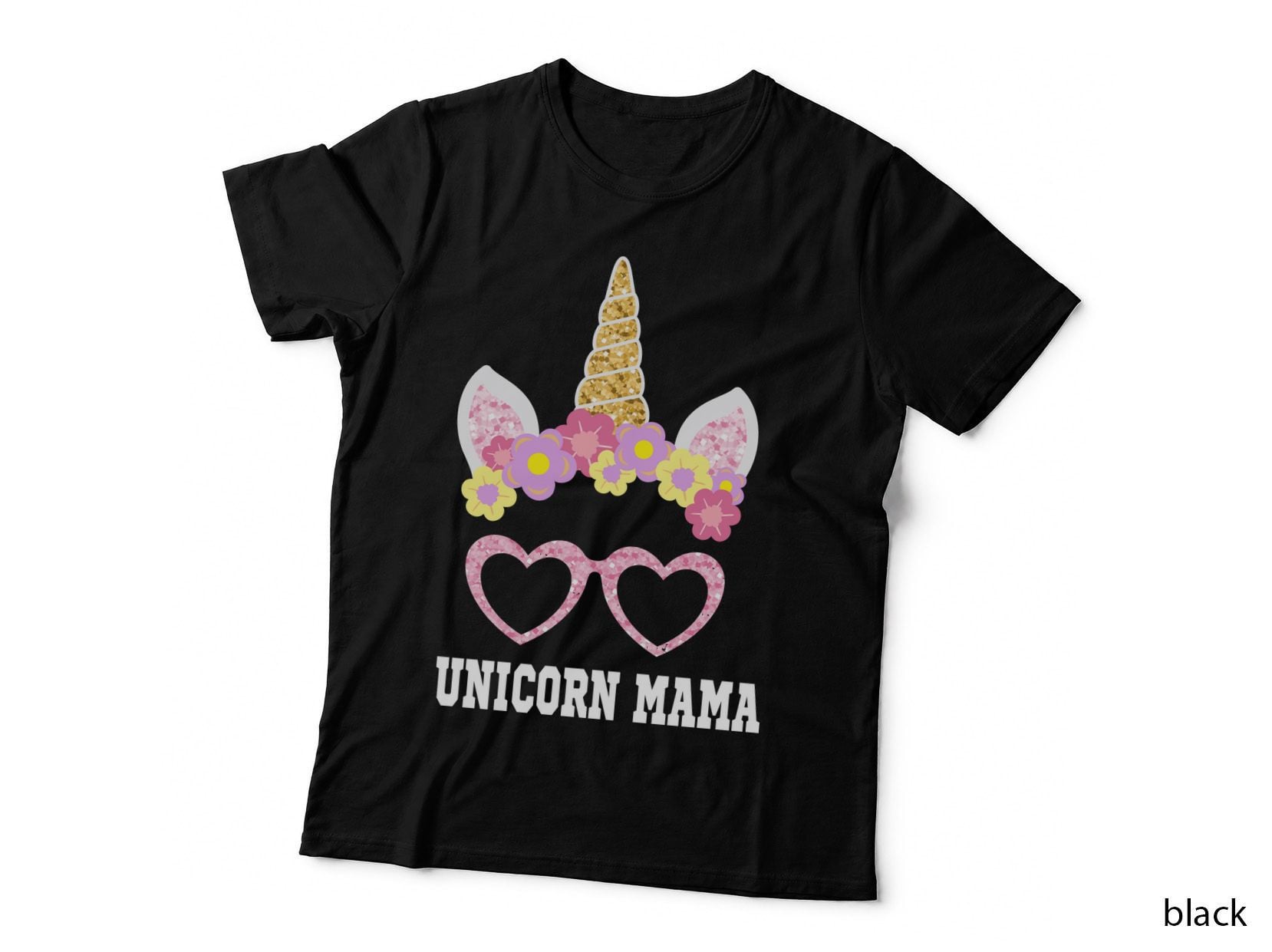 Unicorn Horn Floral Heart T-Shirt, Magical Fantasy, Mom Family