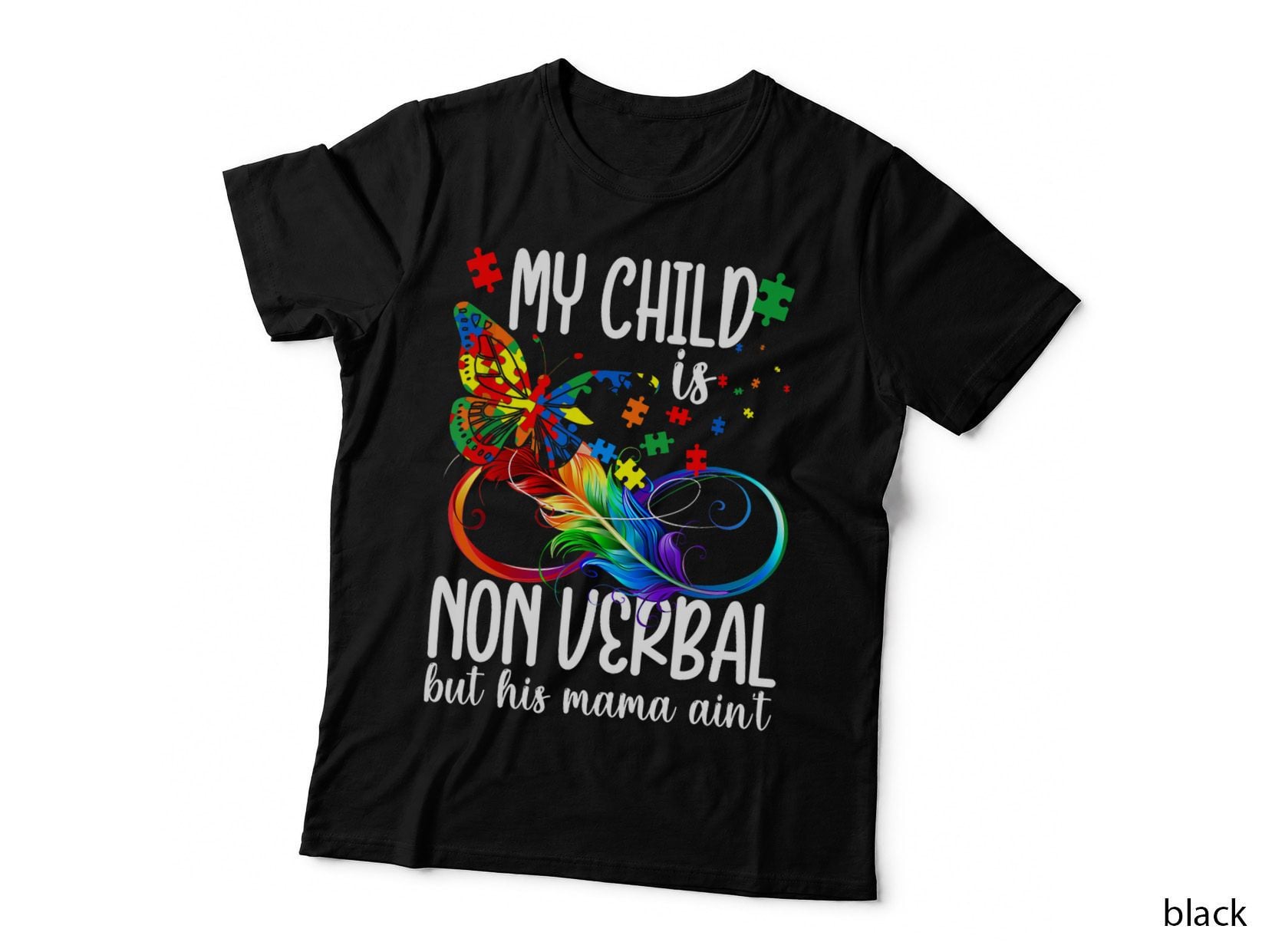 Autism Awareness Butterfly T-Shirt, Puzzle Piece Art, Mom Family Support
