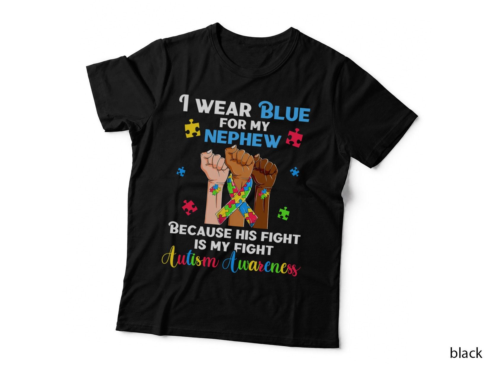 Autism Nephew Uncle Aunts, Autistic Ribbon Rise Hands T-Shirt