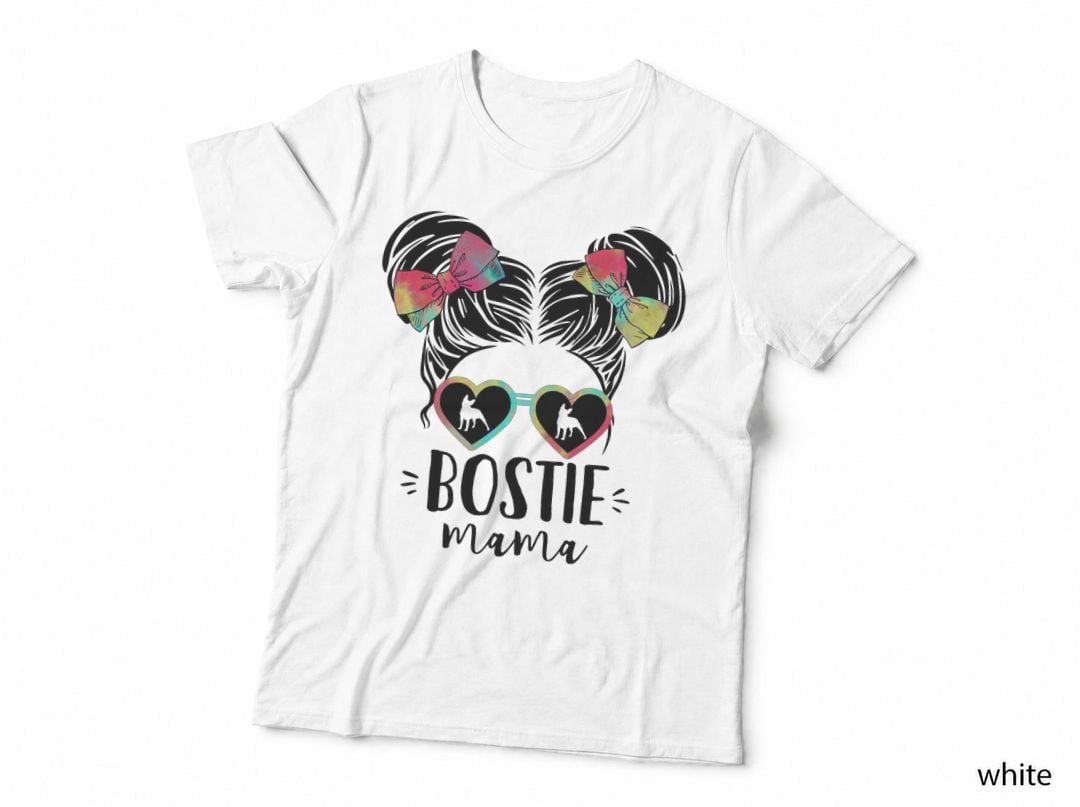 Bostie Mama Gifts Double Bun Hair Boston Terrier Gifts Mom T-Shirt