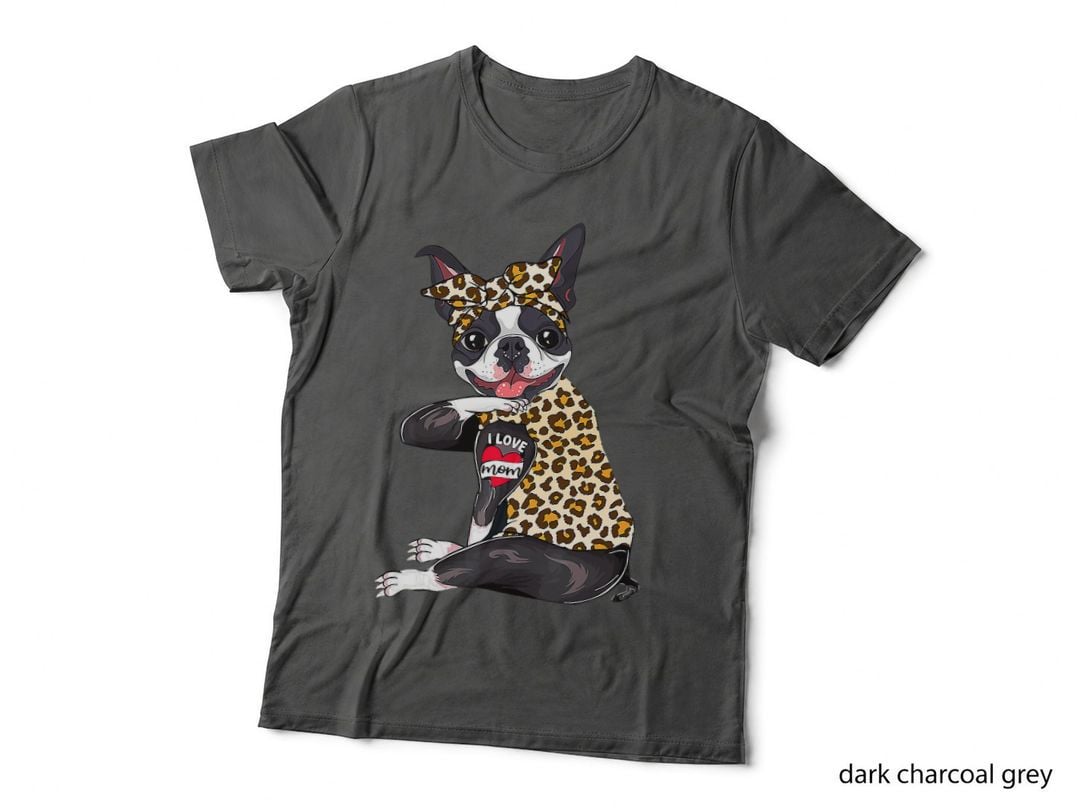 Boston Terrier Mom Tattoo T-Shirt, Animal Print Style, Pet Lover Apparel
