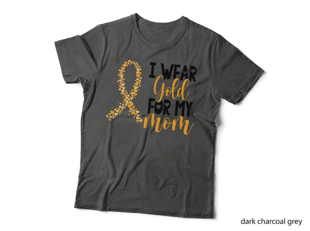 Childhood Cancer Awareness Support T-Shirt, Gold Ribbon Design, Mom Love