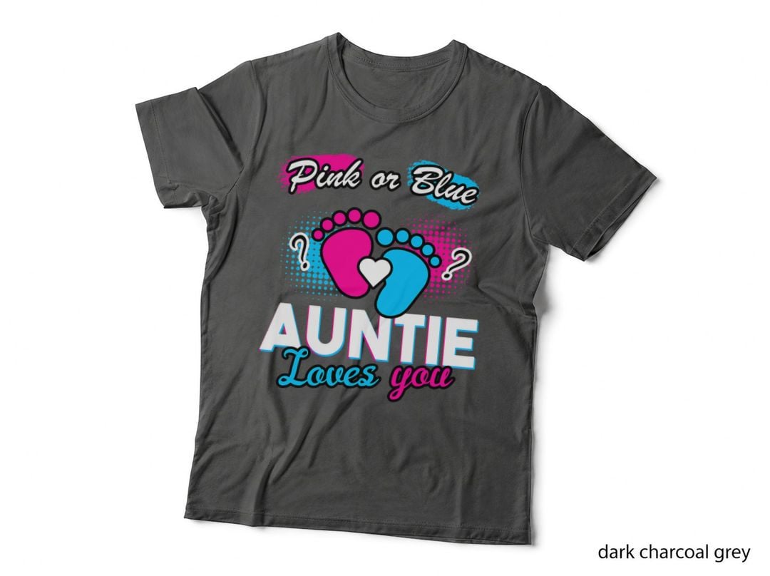Gender Reveal Auntie T-Shirt, Pink or Blue Theme, Auntie Loves You