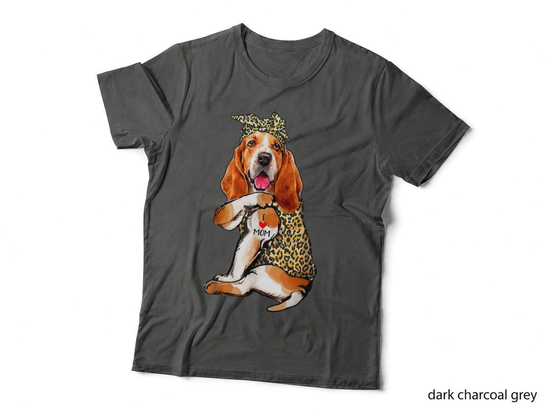 I Love Mom Tattoo Basset Hound T-Shirt, Mom Gift Idea, Pet Lover Apparel