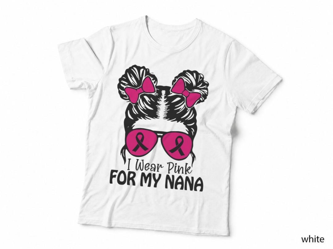 I Wear Pink for My Nana Messy Bun Girls Toddler Pink Ribbon T-Shirt