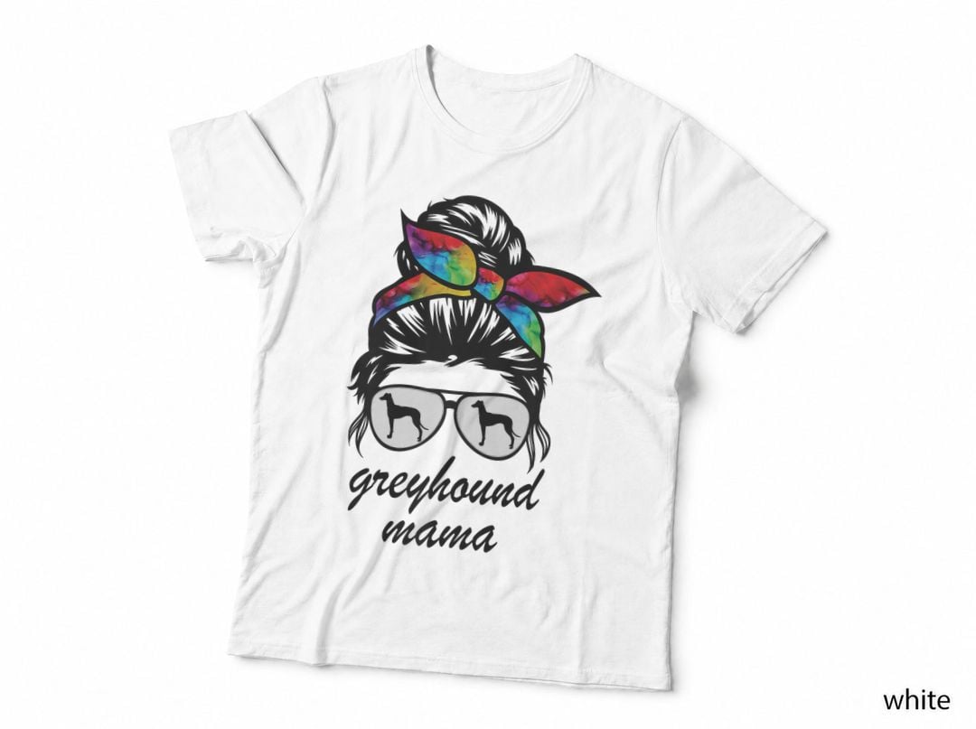 Italian Greyhound Mom Messy Bun Hair Glasses Greyhound Mama T-Shirt