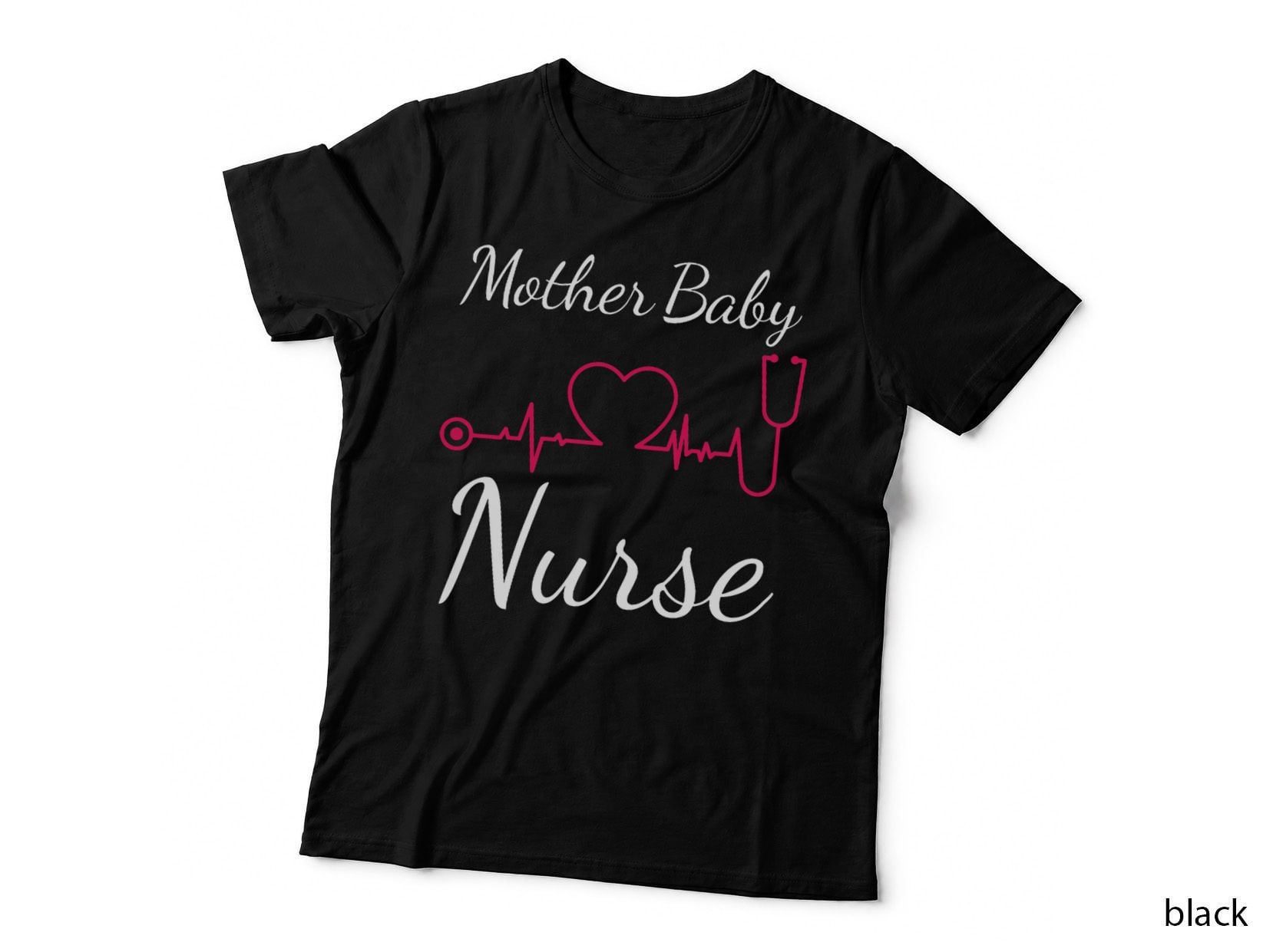 Mother Baby Nurse T-Shirt, Heartbeat Design, Mom Family Style
