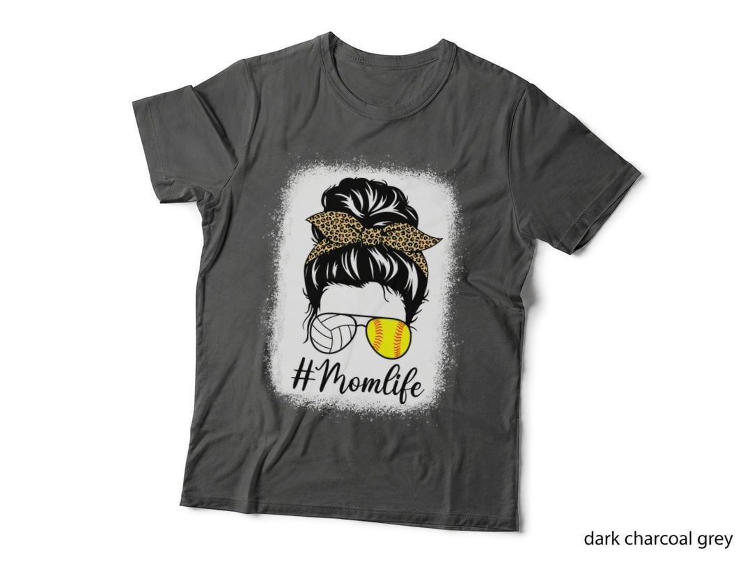 Mother's Day Softball and Volleyball Mom Life Messy Bun T-Shirt