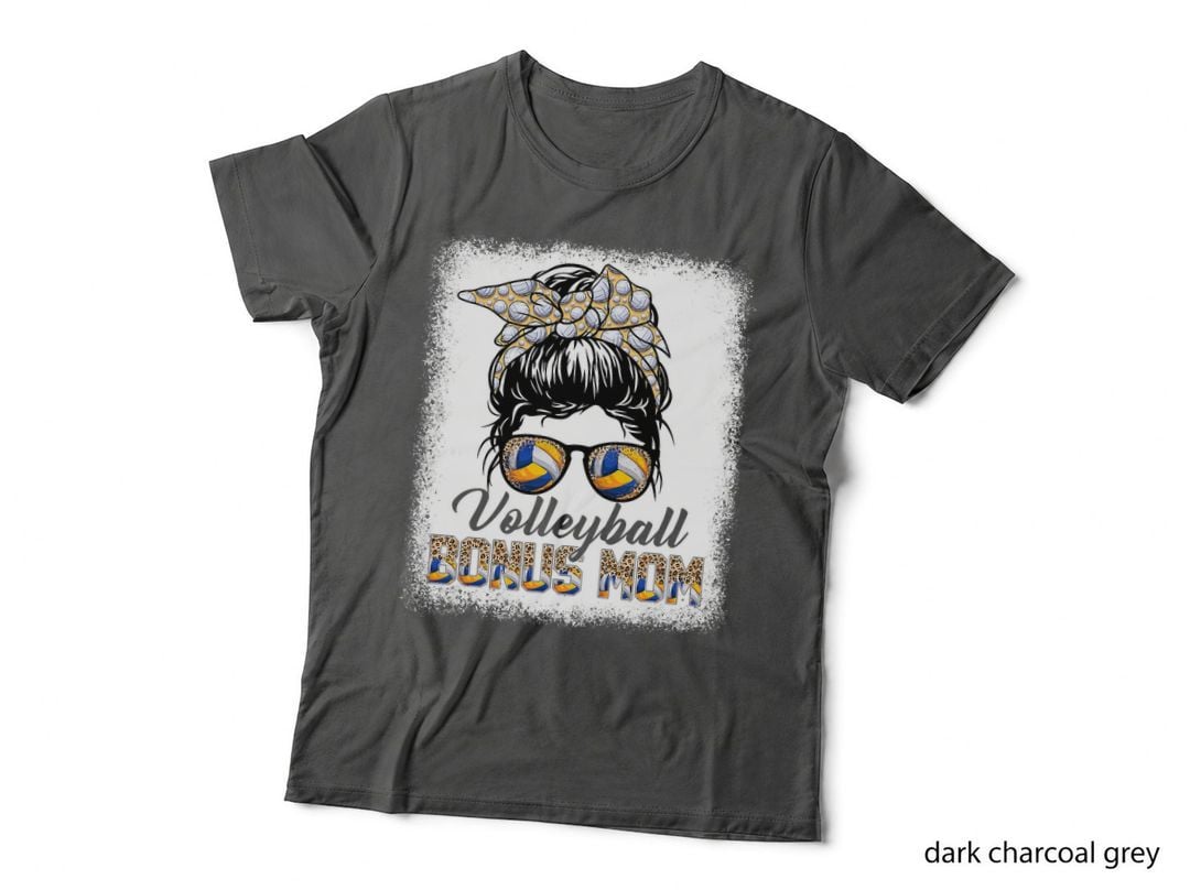 Mothers Day Bleached Volleyball Bonus Mom Messy Bun Game Day T-Shirt