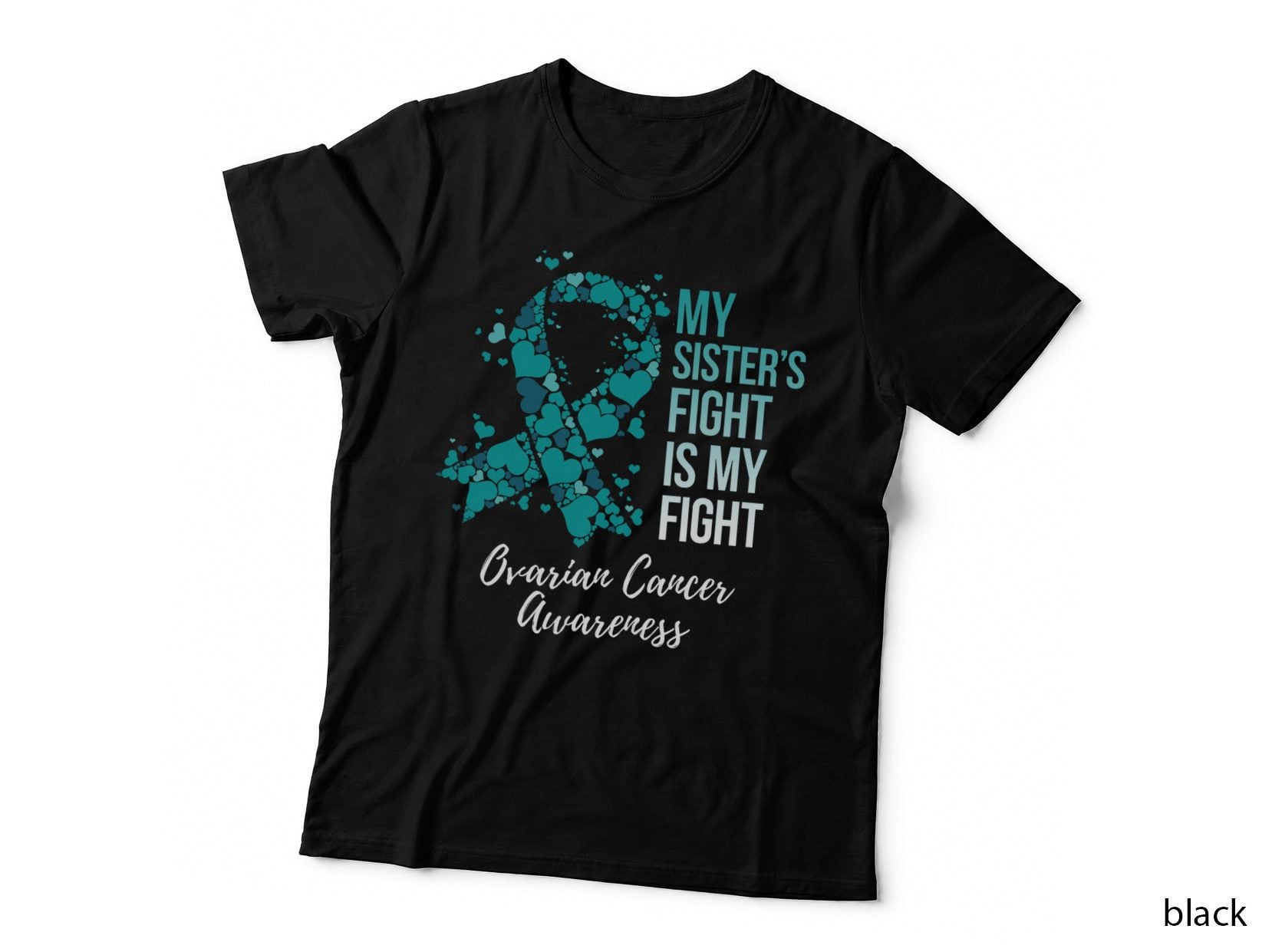 Ovarian Cancer Awareness T-Shirt, Heart Ribbon Design, Mom Family Support