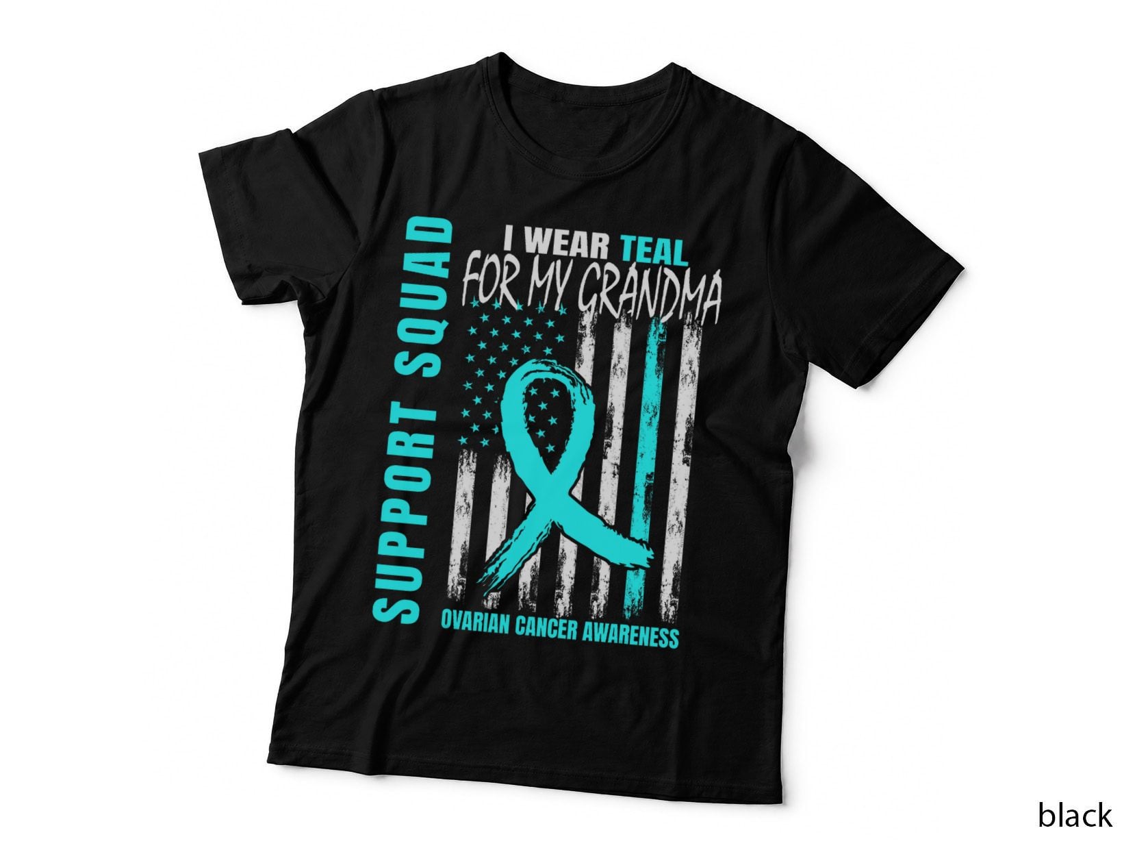 Ovarian Cancer Awareness Teal Ribbon T-Shirt, Support Squad, Grandma's Hero