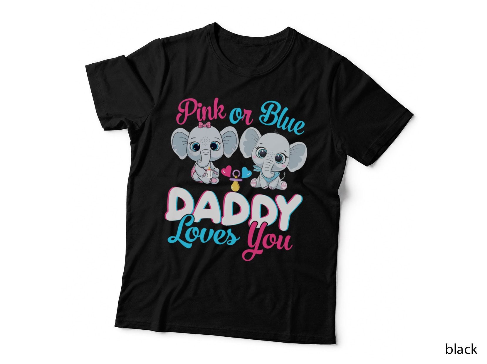 Pink or Blue Daddy Loves You Elephants T-Shirt, Gender Reveal