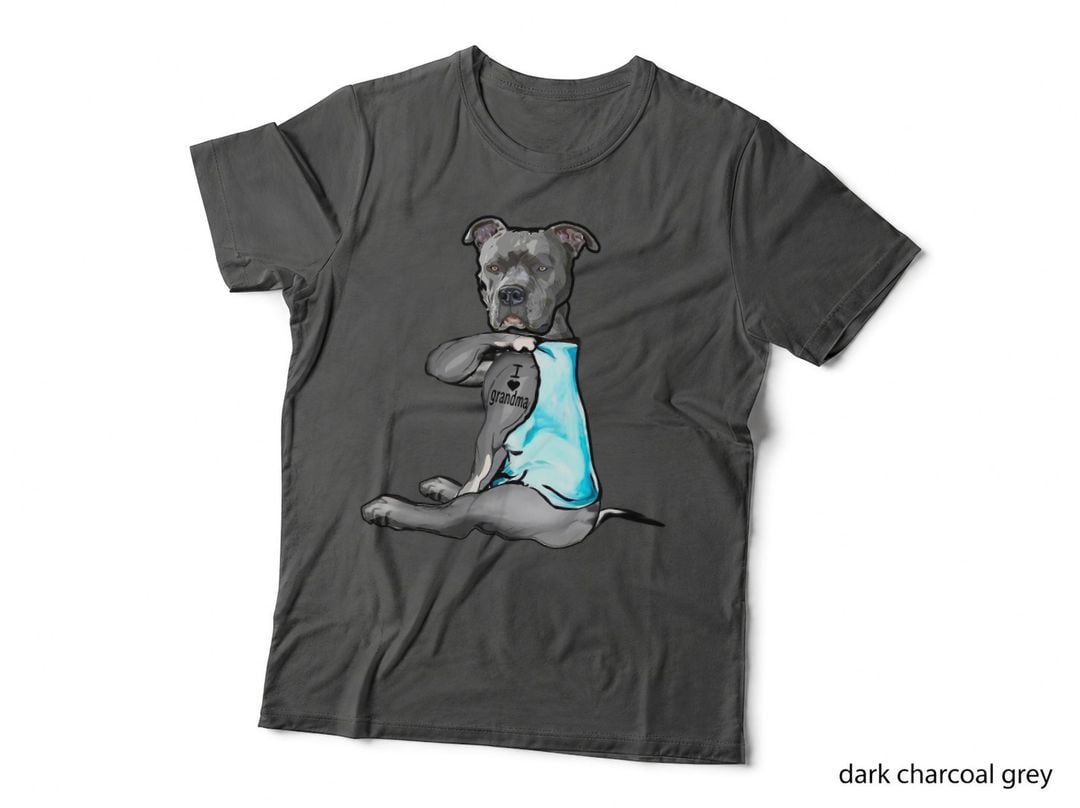 Pitbull I Love Grandma Tattoo T-Shirt, Pet Lover Apparel, Grandma Gift Idea