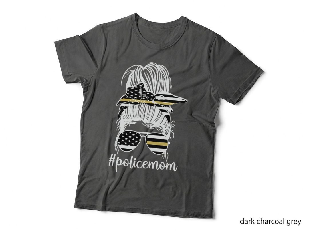 Police Mom Messy Bun T-Shirt, Patriotic Style, Mother's Day Gift