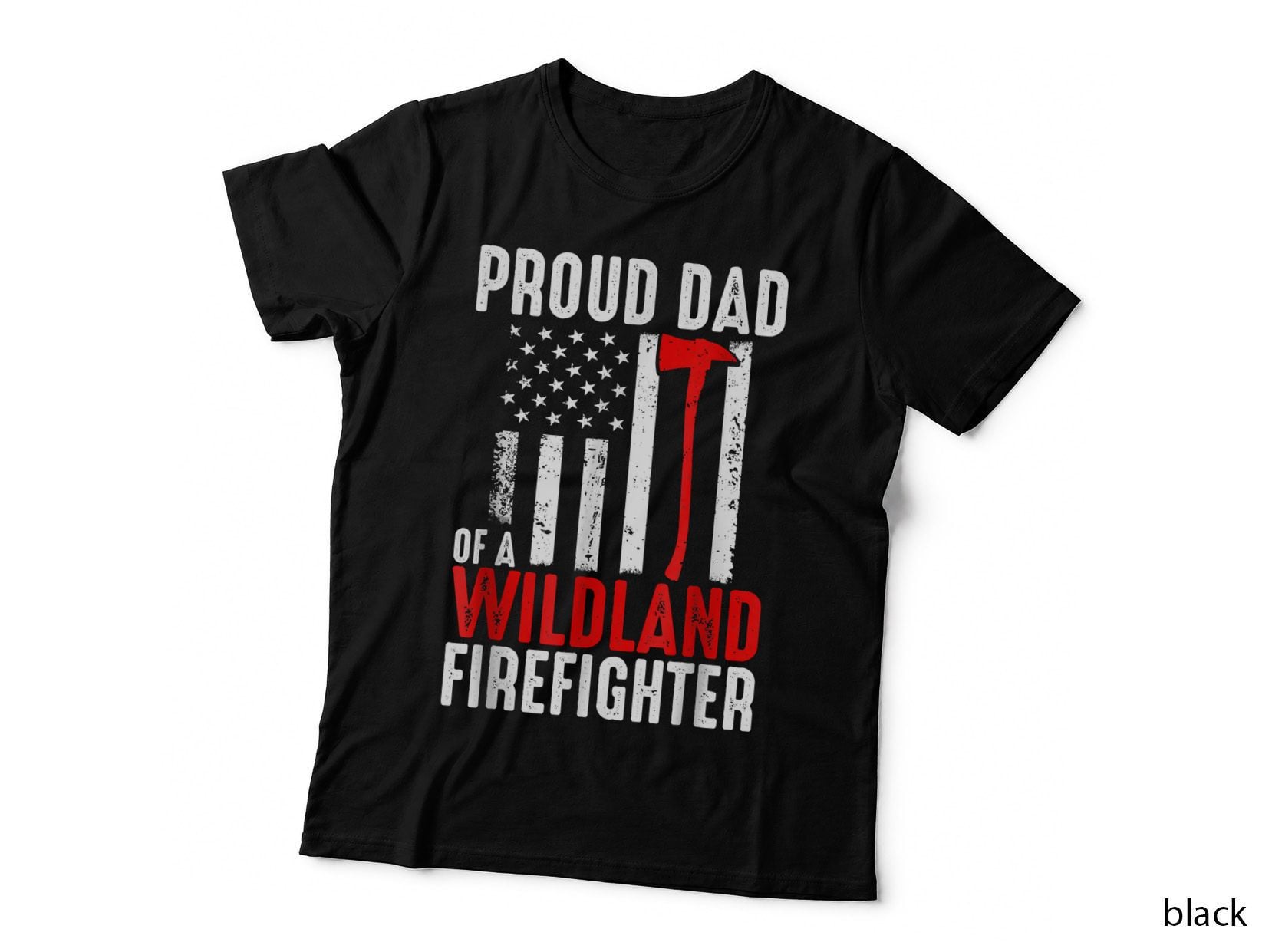 Proud Dad of a Wildland Firefighter T-Shirt, Mens Red Line Flag