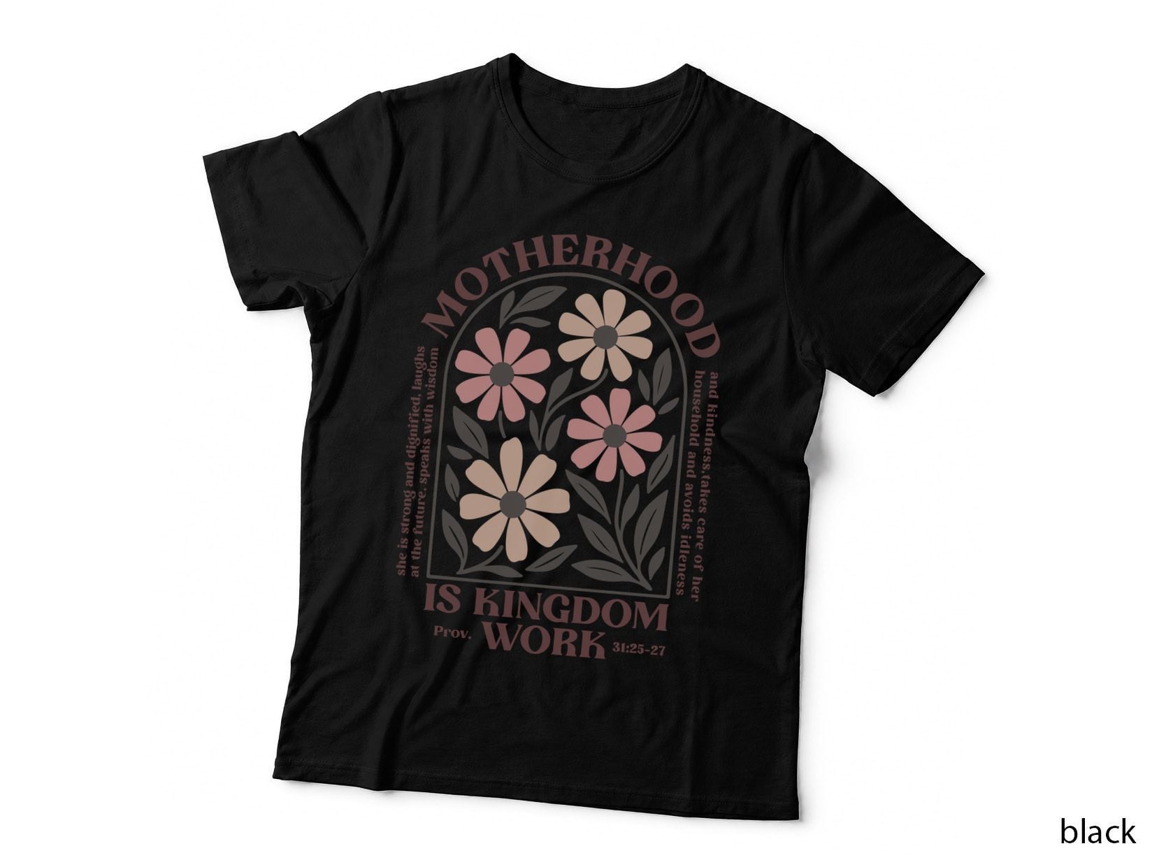 Boho Floral Arch Tee, Pink Beige Poppy Flowers, Minimalist Mama Mum Aesthetic