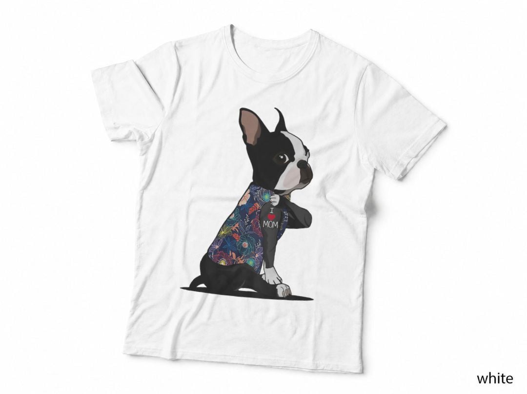 Boston Terrier Lover I Love Mom Tattoo Floral Mothers Day T-Shirt