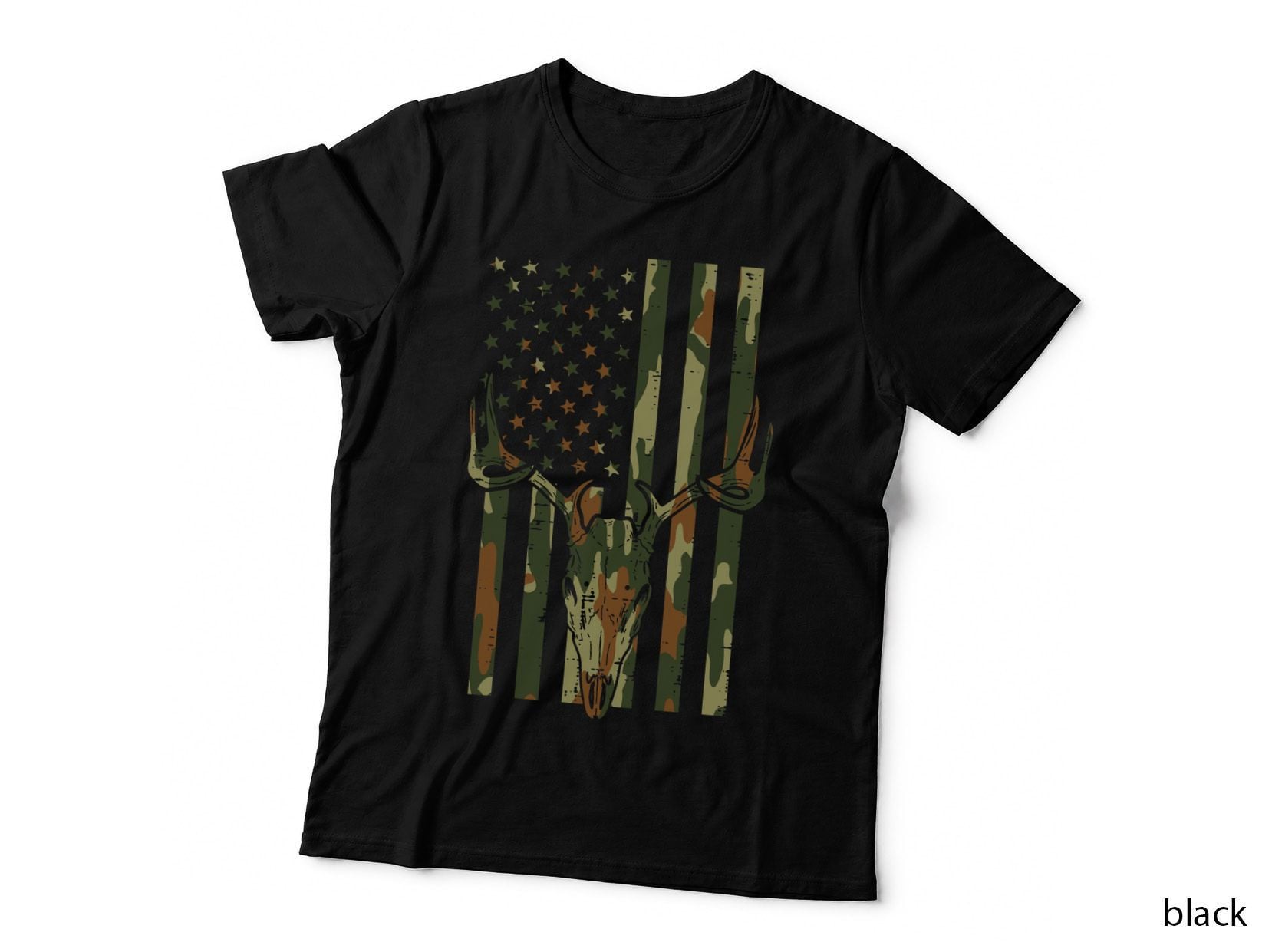 Camo US Flag Deer Skull Vintage Hunting Patriotic Hunt Dad T-Shirt