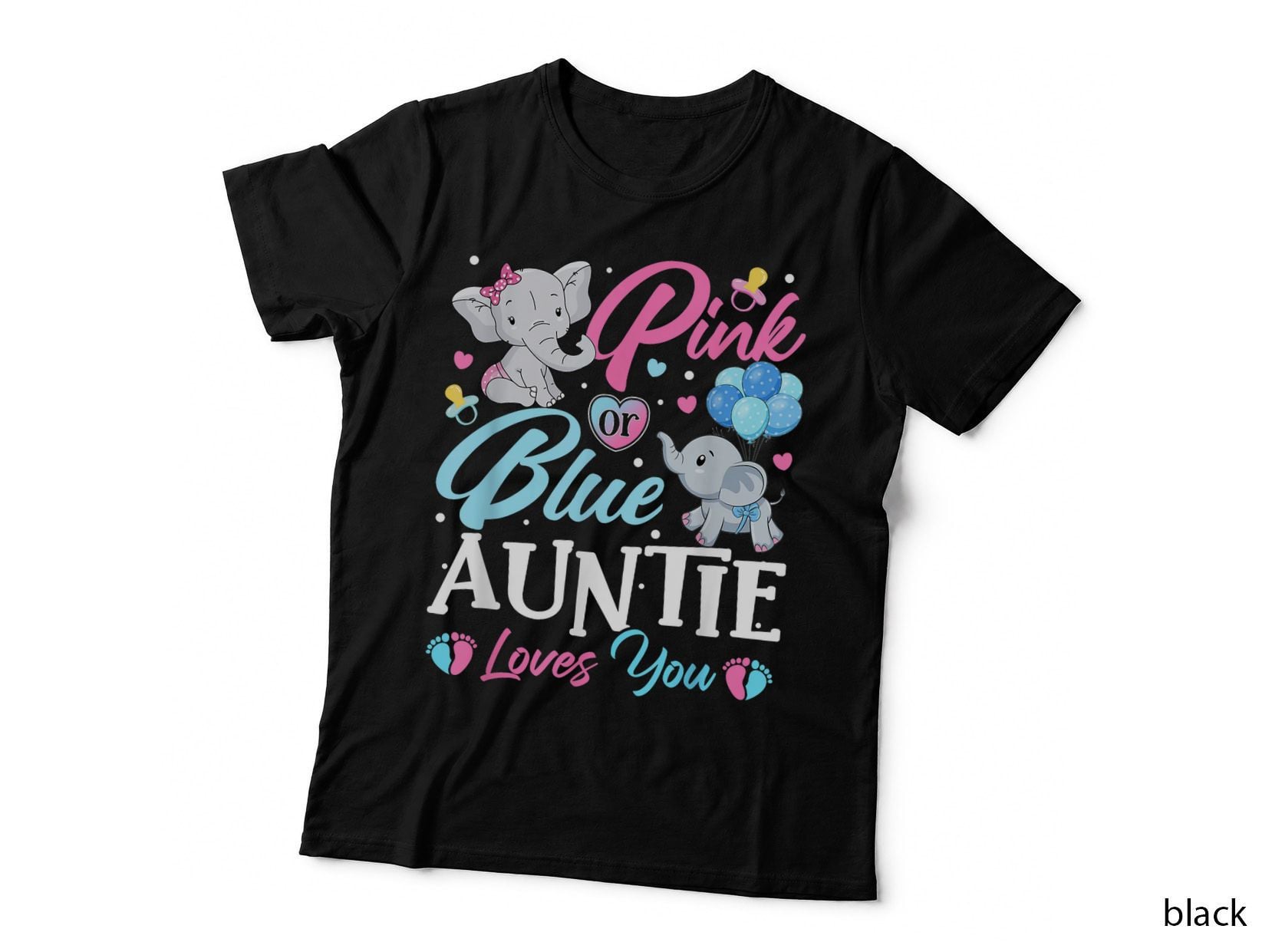Elephant Blue Pink Auntie Loves You Pregnancy Reveal T-Shirt