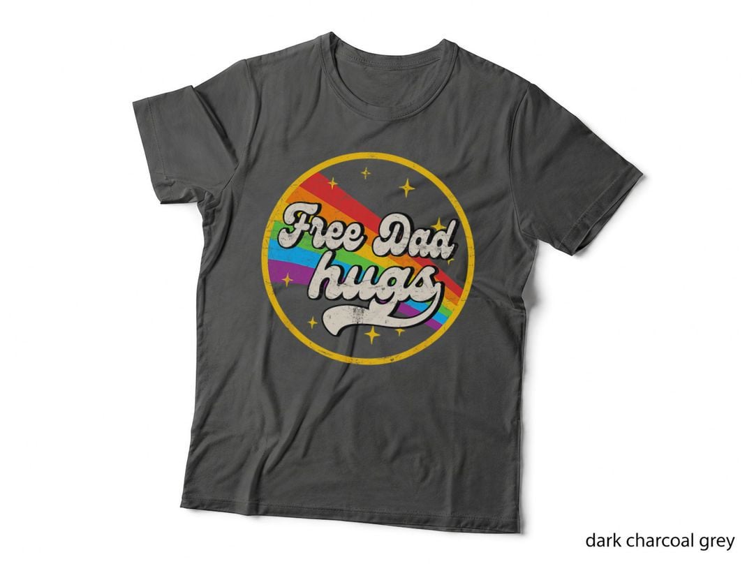 Free Dad Hugs LGBT Pride Ally Rainbow Flag Retro Vintage T-Shirt