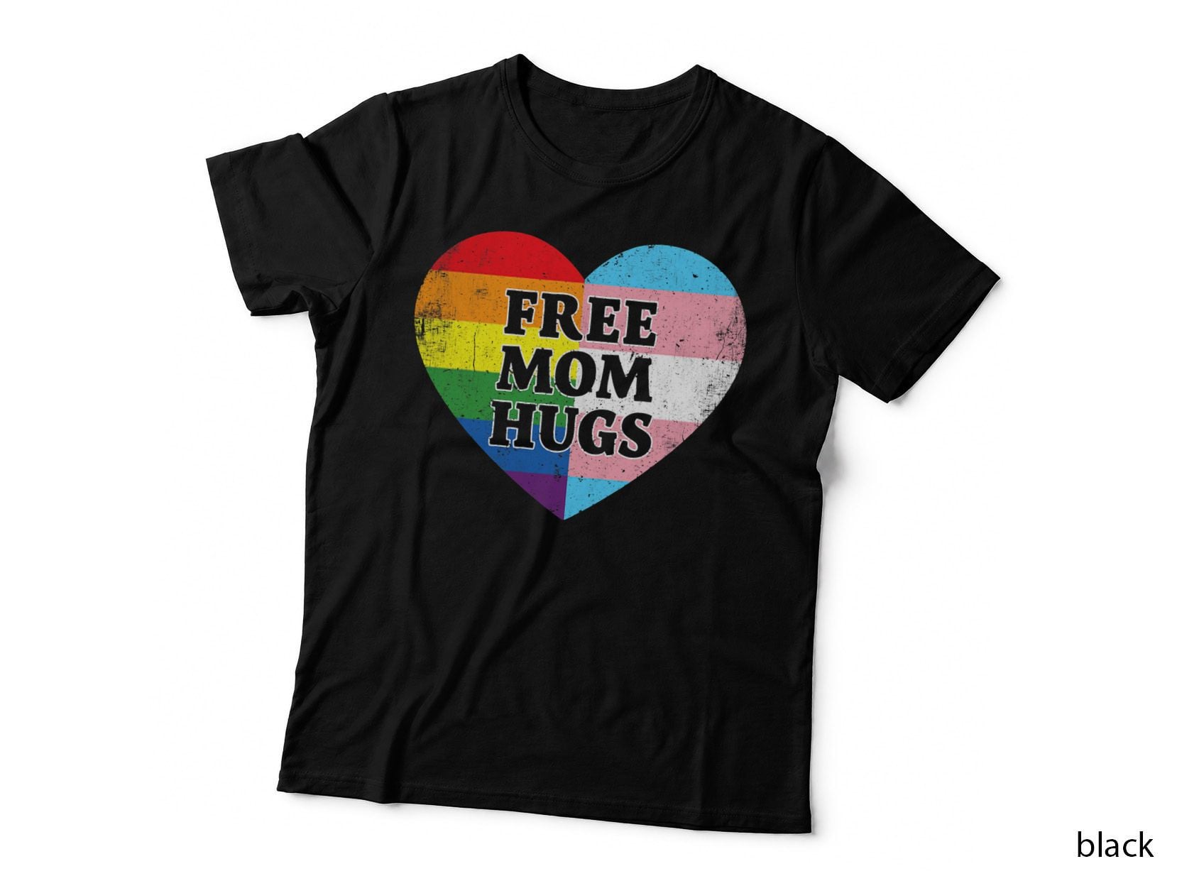 Free Mom Hugs Rainbow Transgender Flag Heart Funny LGBT T-Shirt