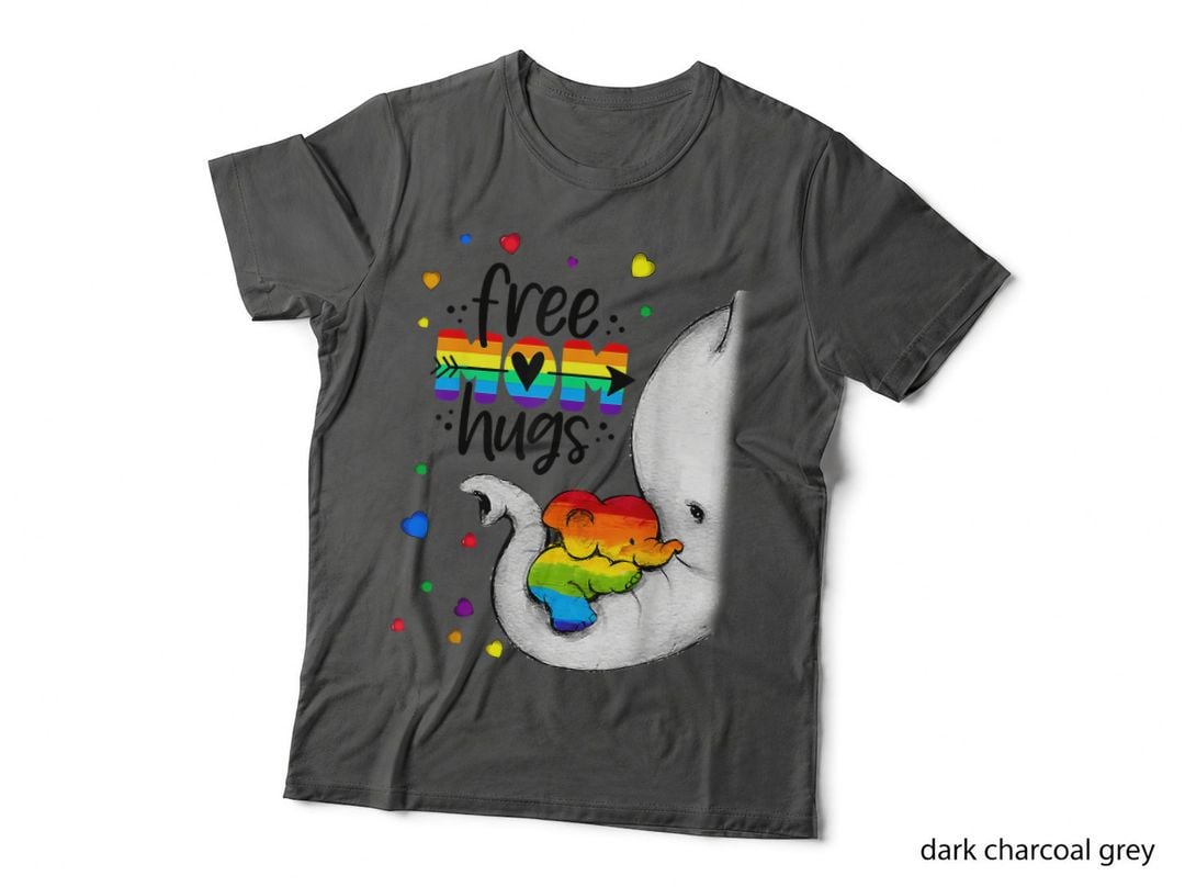 Free Mom Hugs T Rainbow Elephant Lgbt Pride Month T-Shirt