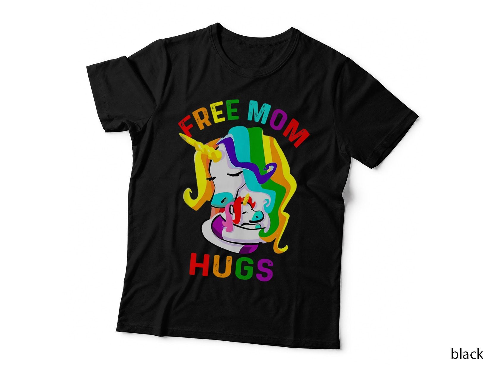 Free Mom Hugs Unicorn Gay Pride Lgbt Rainbow Flag T-Shirt