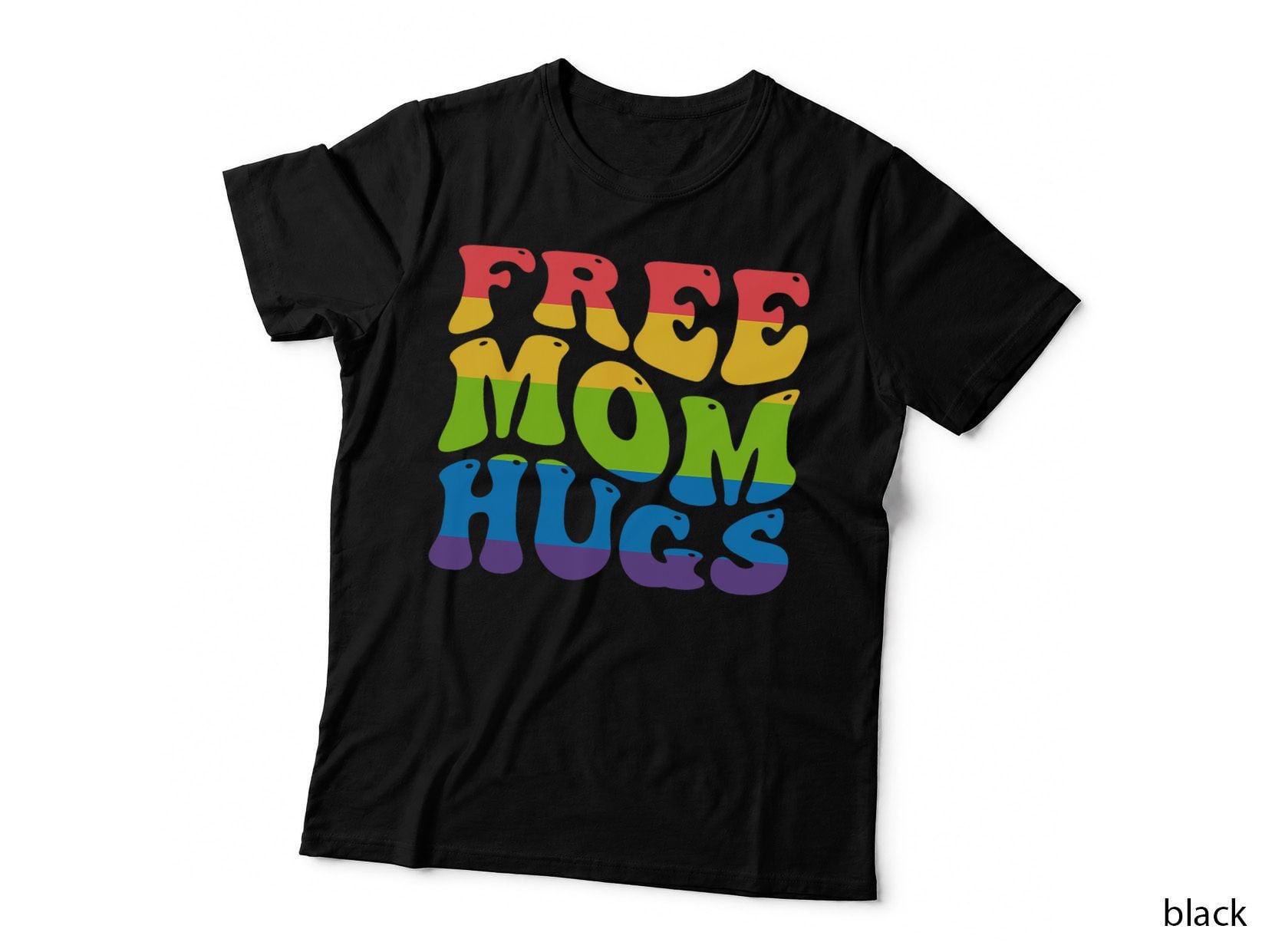 Free Mom Hugs for LGBTQ+ Pride Month and Gay Rights Groovy T-Shirt
