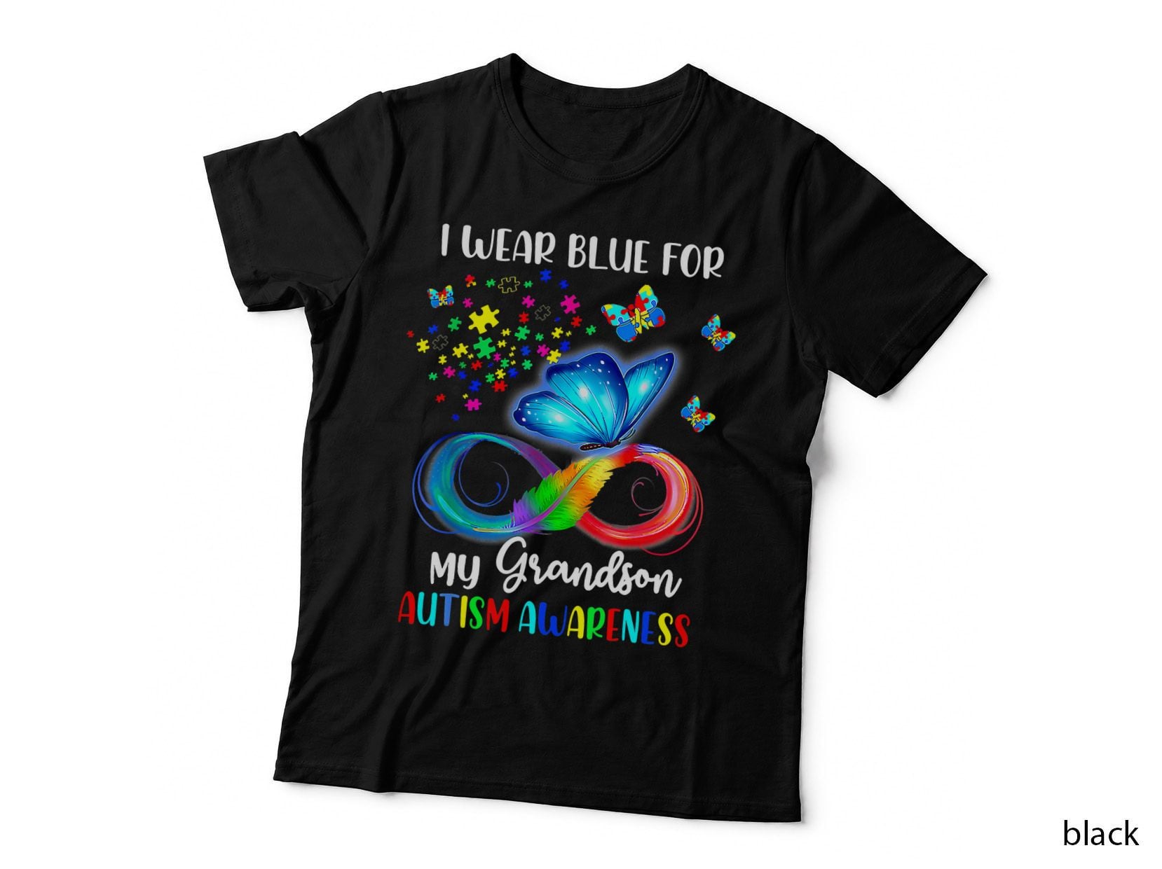 I Wear Blue My Grandson Autism Awareness Grandpa Grandma T-Shirt