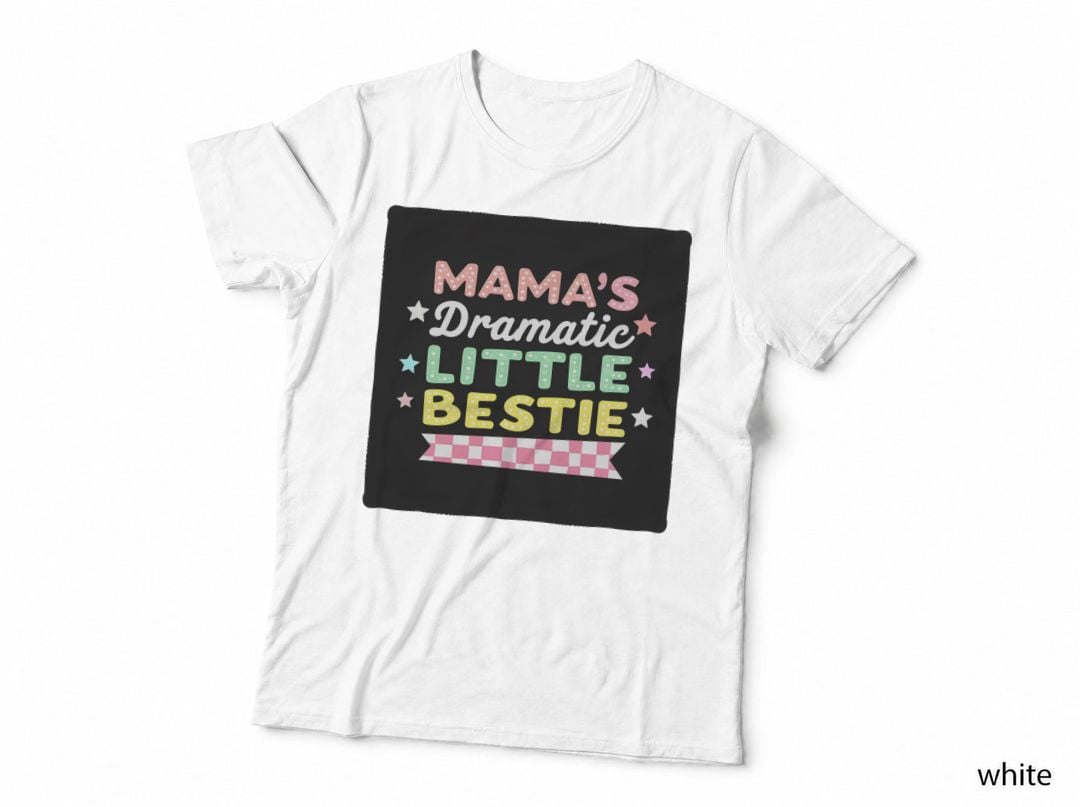 Mama's Dramatic Little Bestie Funny Multicolored Playful Checkered T-Shirt
