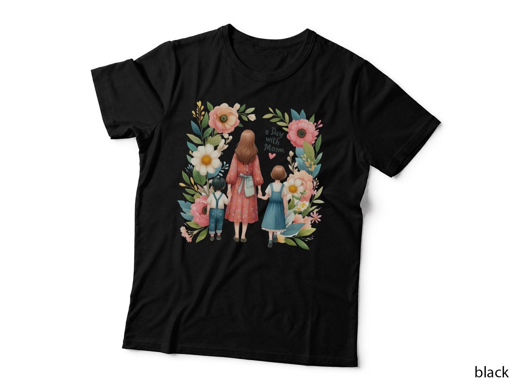 Mother and Kids Floral Tee, Day with Mom Watercolor Wreath, Family
