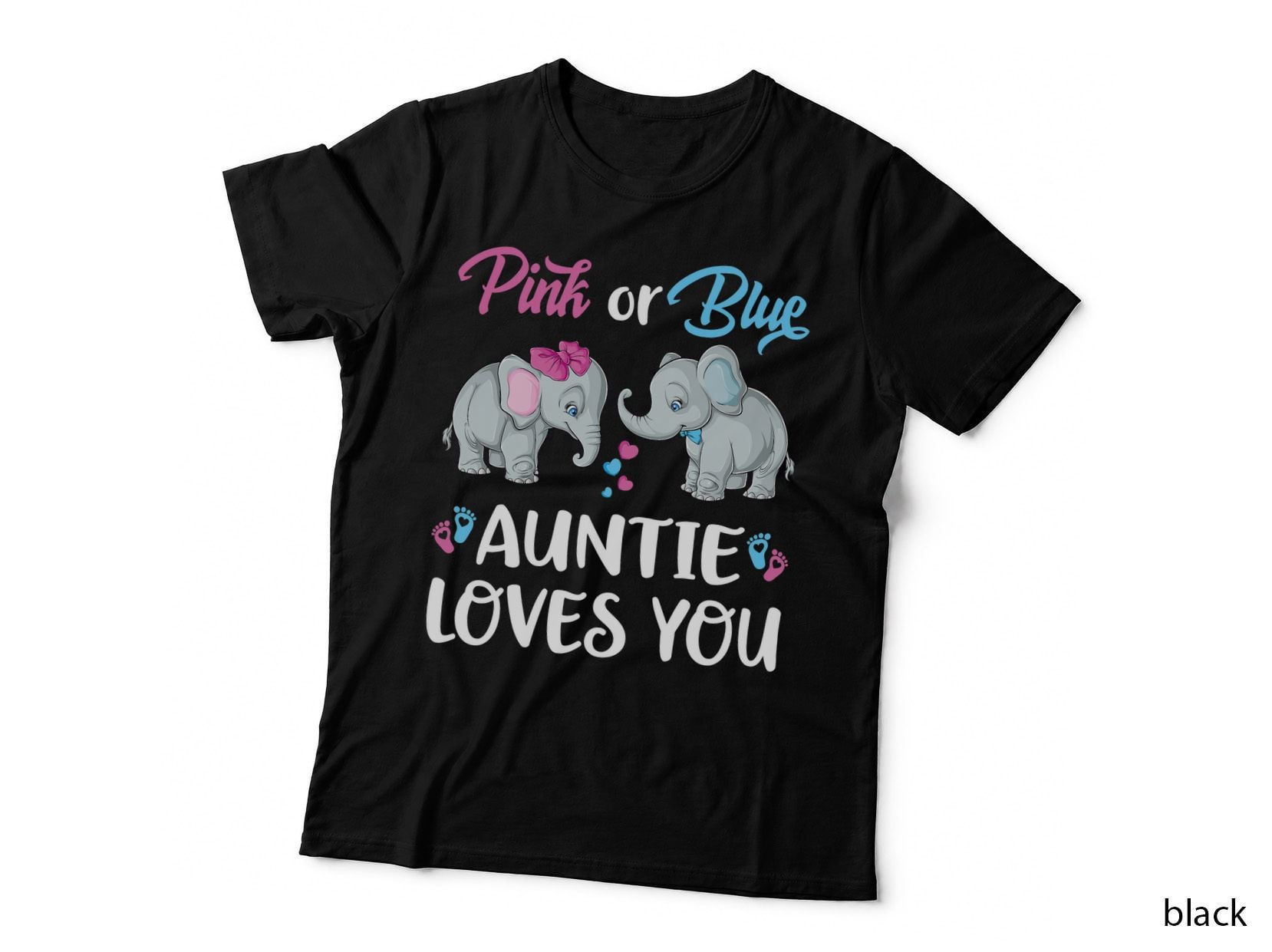 Pink or Blue Auntie Loves You Elephants Gender Reveal Family T-Shirt