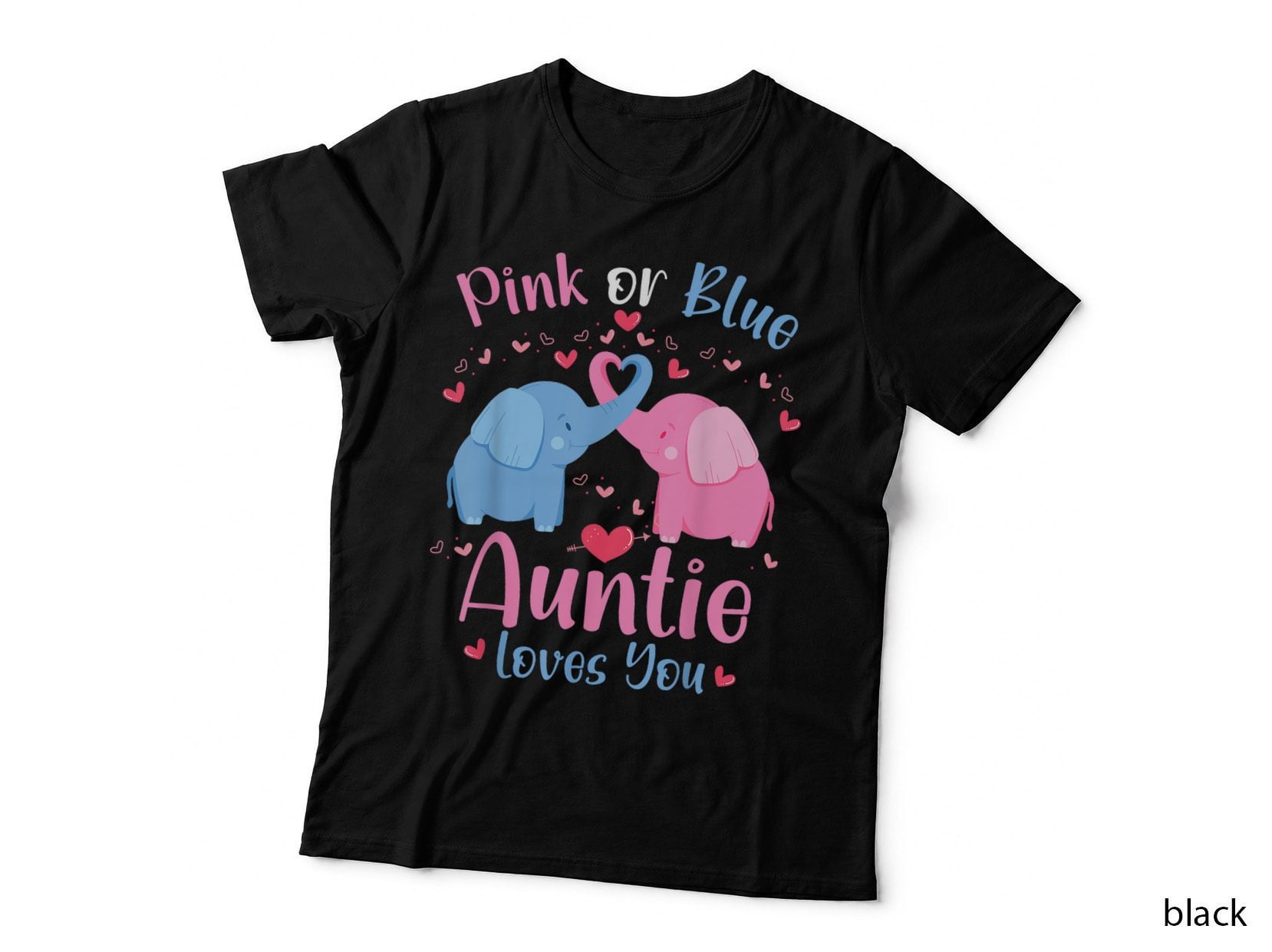 Pink or Blue Auntie Loves You Gender Reveal Elephant T-Shirt