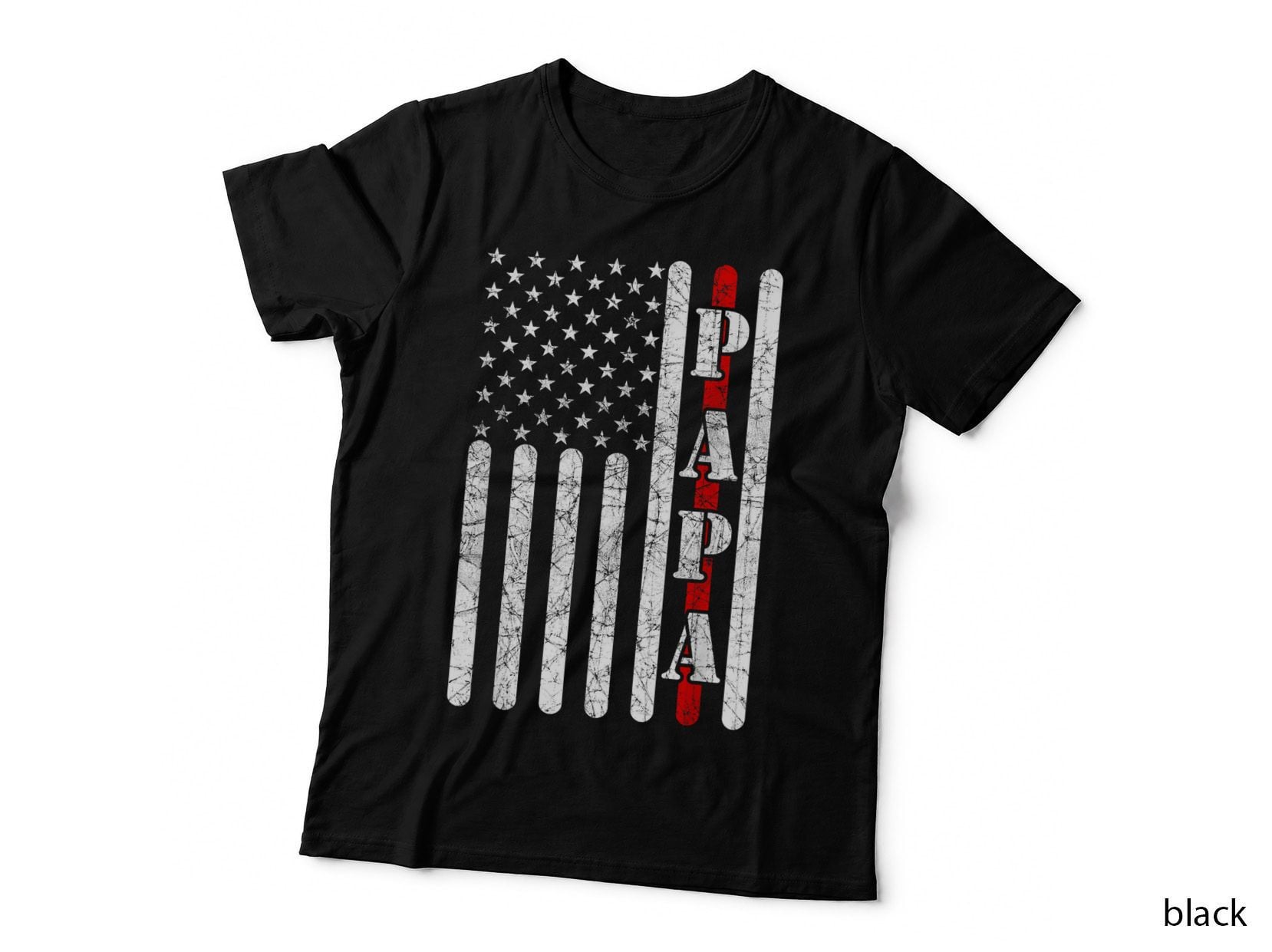 Proud Papa Fathers Day 2021 Red Line Flag Firefighter Funny T-Shirt