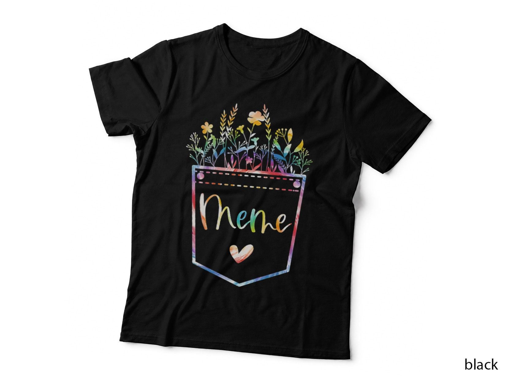 Tie Dye Thankful Meme Floral Pocket T-Shirt, Floral Botanical, Mom Family