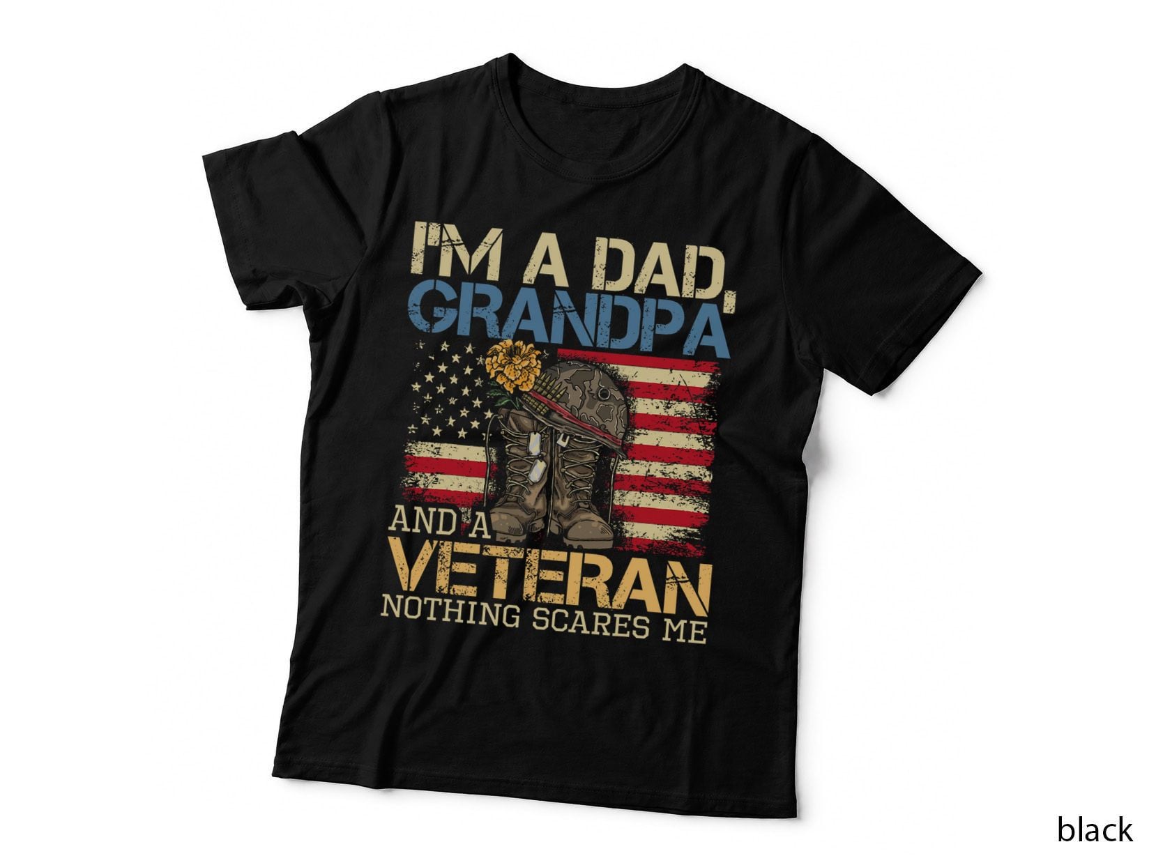 Veteran Dad Grandpa T-Shirt, Combat Boots Us Flag, Dad Grandpa Veteran