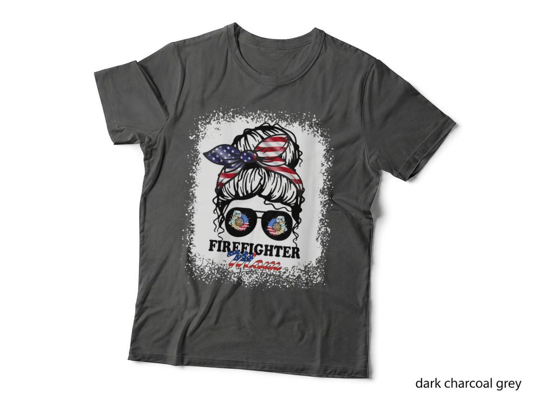 Women Bleached Firefighter Mom Messy Bun Firefighter, T-Shirt
