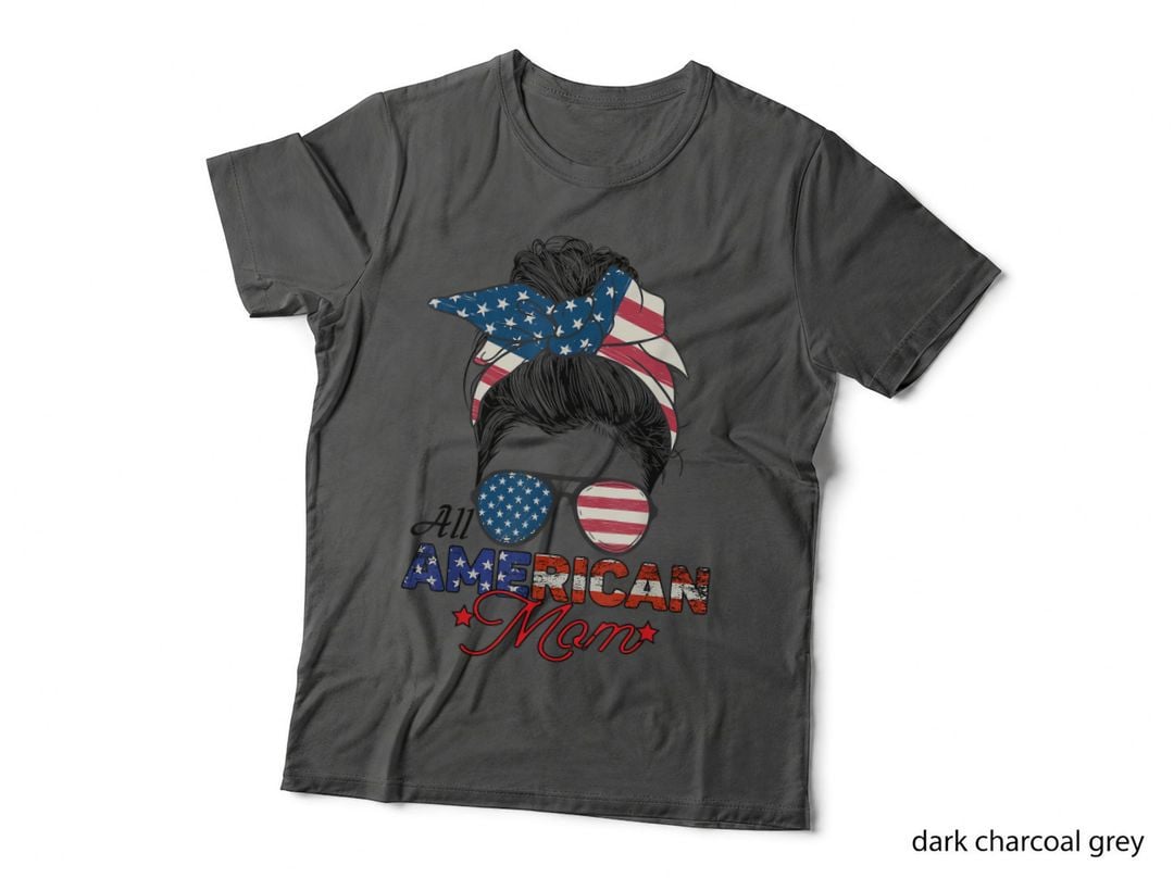 All American Mom 4th July Messy Bun Us Flag T-Shirt