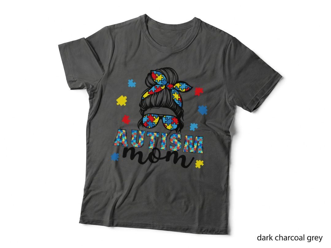 Autism Mom Life Messy Bun Sunglasses Cute Autism Awareness T-Shirt