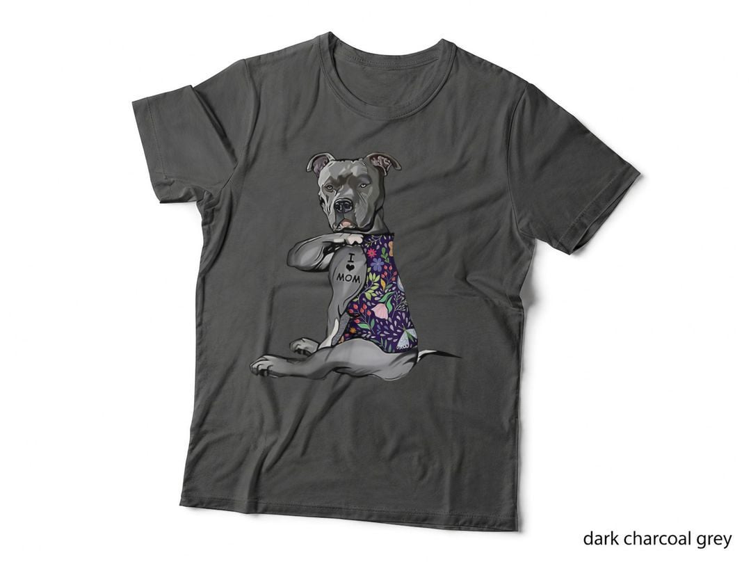 Flower Pitbull I Love Mom Pitbull Tattoo Mother's Day T-Shirt